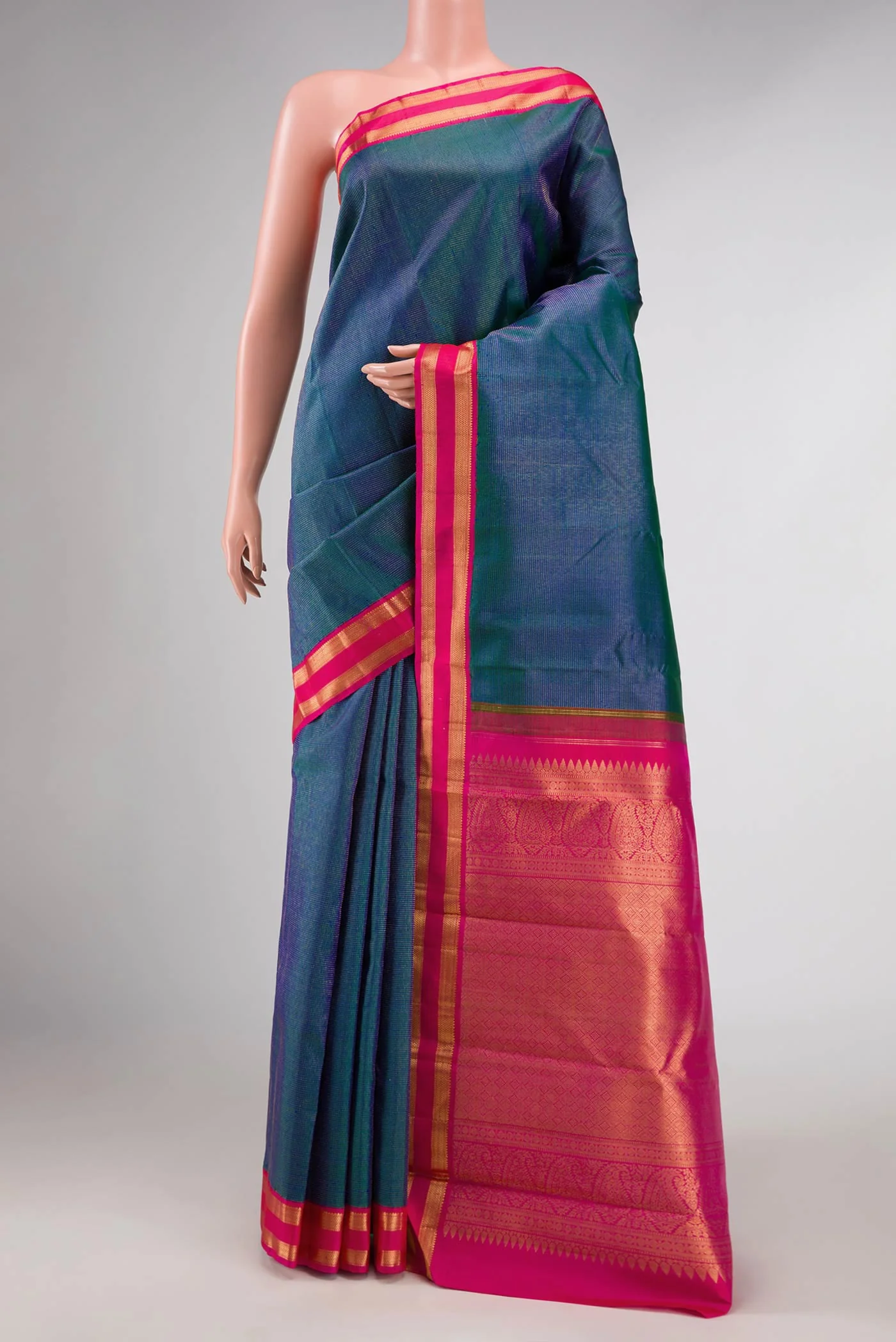 Peacock Blue Dual Tone Kanjivaram Silk Saree