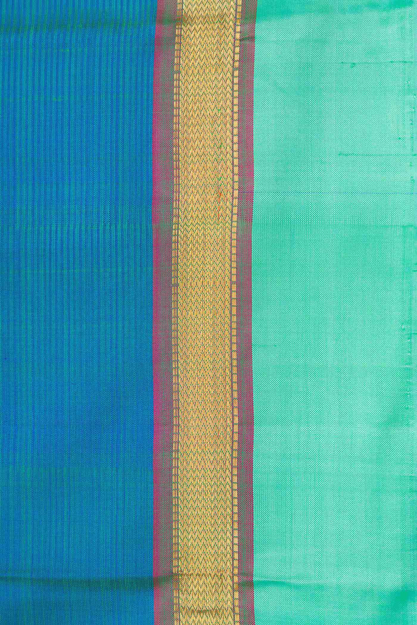 Peacock Blue Dual Tone Kanchipuram Silk Saree - Image 3