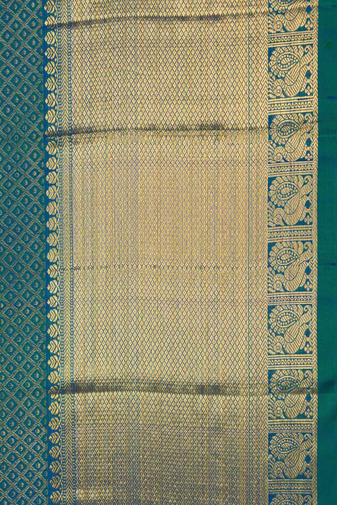 Peacock Blue Dual Tone Kanchipuram Silk Saree - Image 3