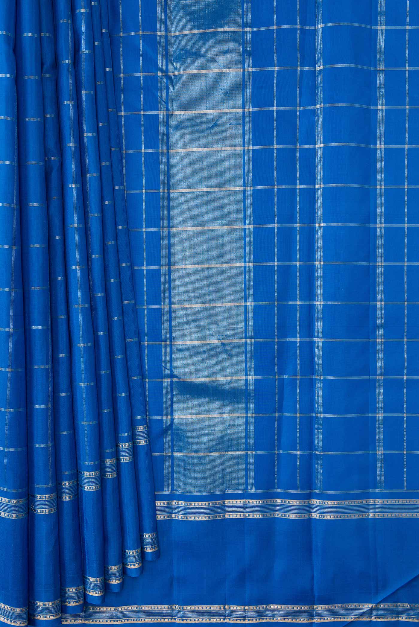 Peacock Blue Dual Tone Kanchipuram Silk Saree - Image 4