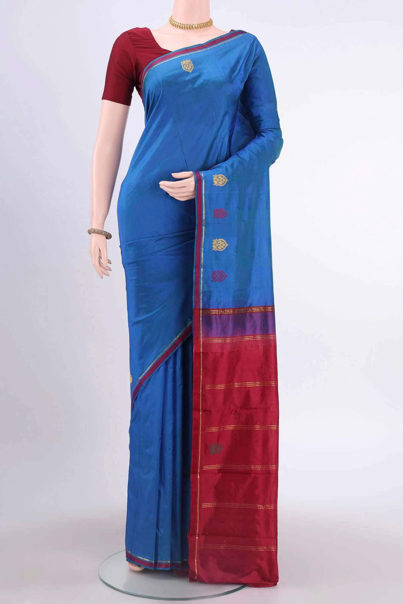 Peacock Blue Dual Tone Kanchipuram Silk Saree