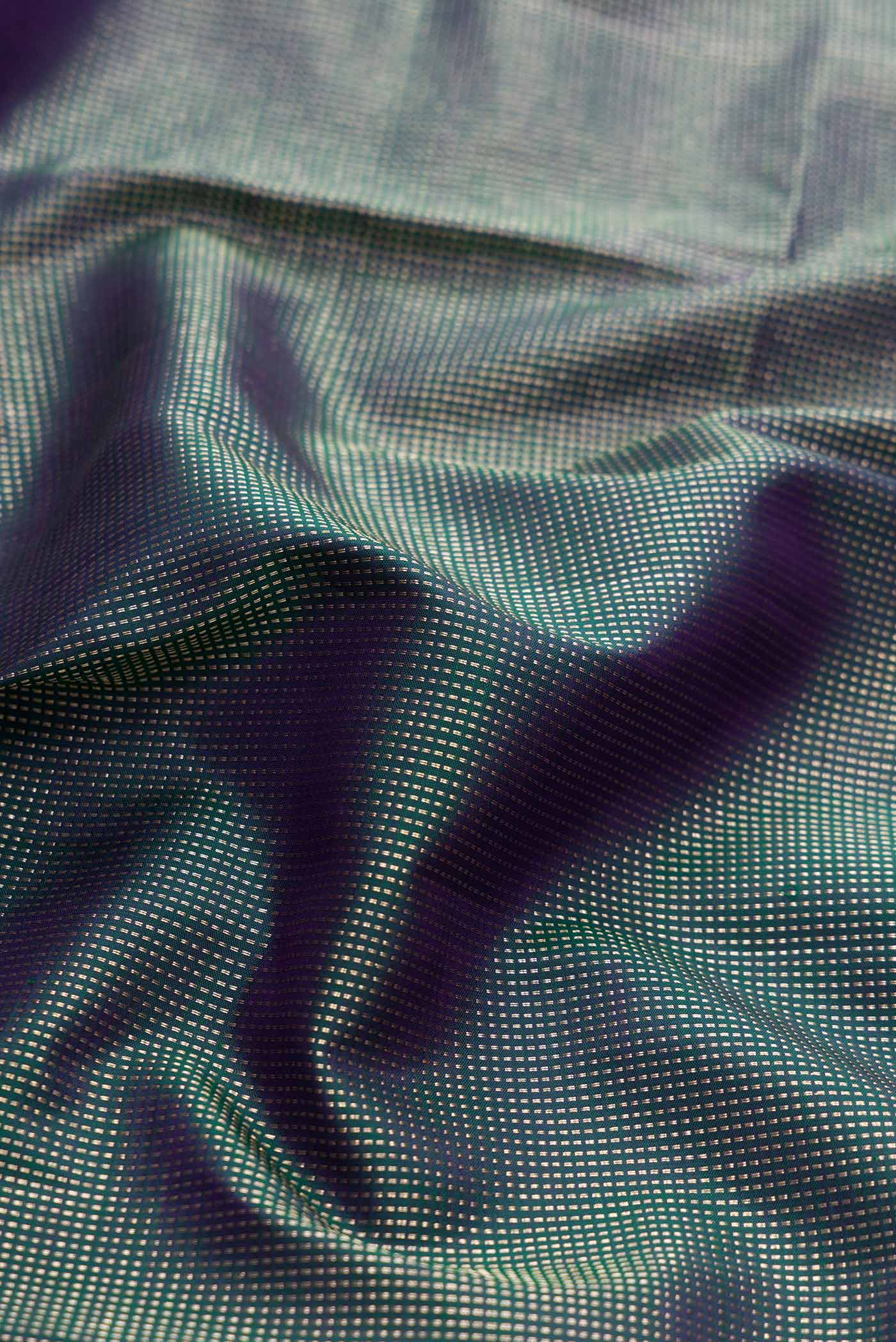 Peacock Blue Dual Tone Kanjivaram Silk Saree - Image 2