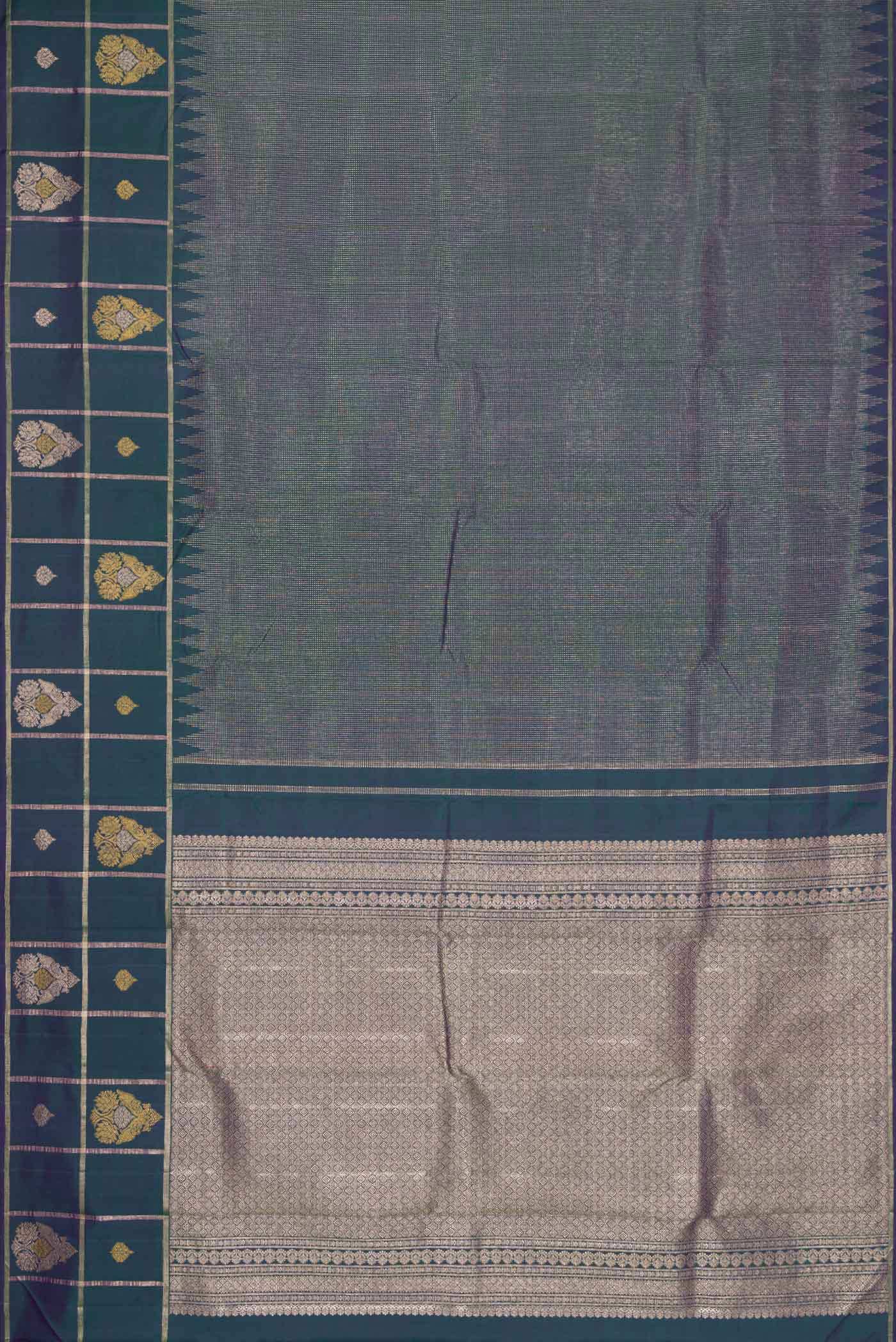 Peacock Blue Dual Tone Kanjivaram Silk Saree - Image 6