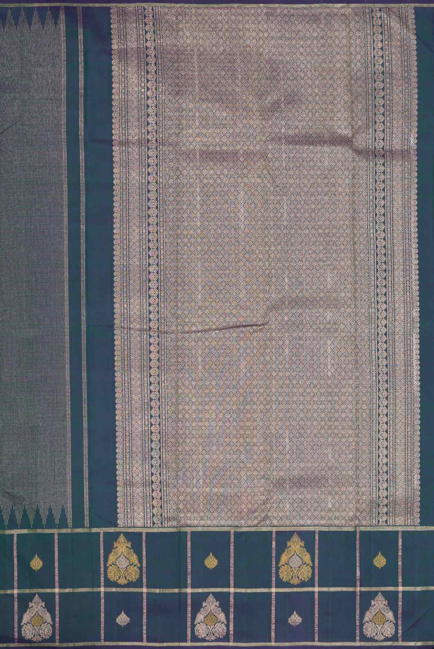Peacock Blue Dual Tone Kanjivaram Silk Saree - Image 7
