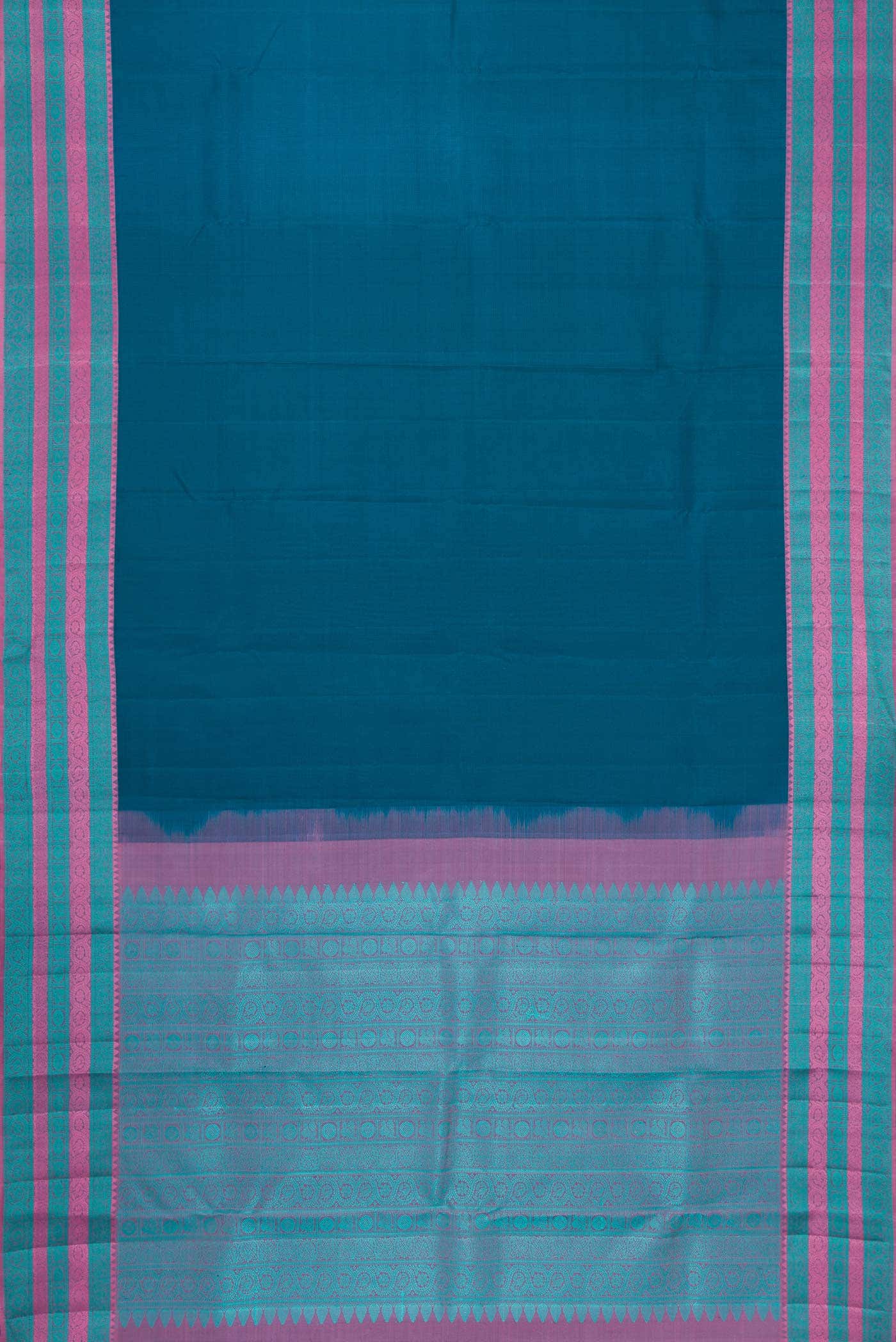 Peacock Blue Dual Tone Kanchipuram Silk Saree - Image 4