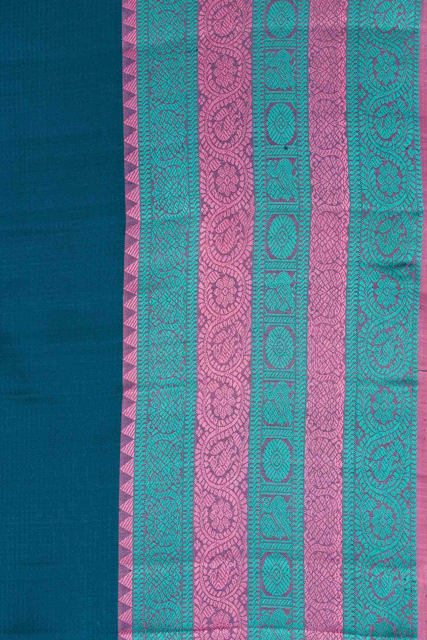 Peacock Blue Dual Tone Kanchipuram Silk Saree - Image 5