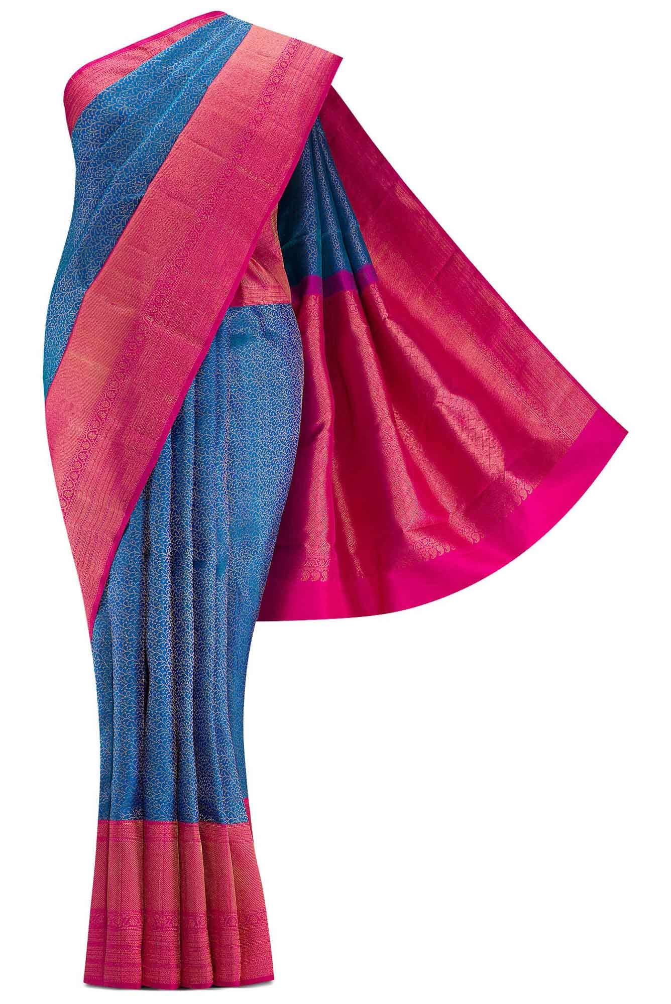 Pure Silk Pure Zari Peacock Blue Dual Tone Kanjivaram Saree