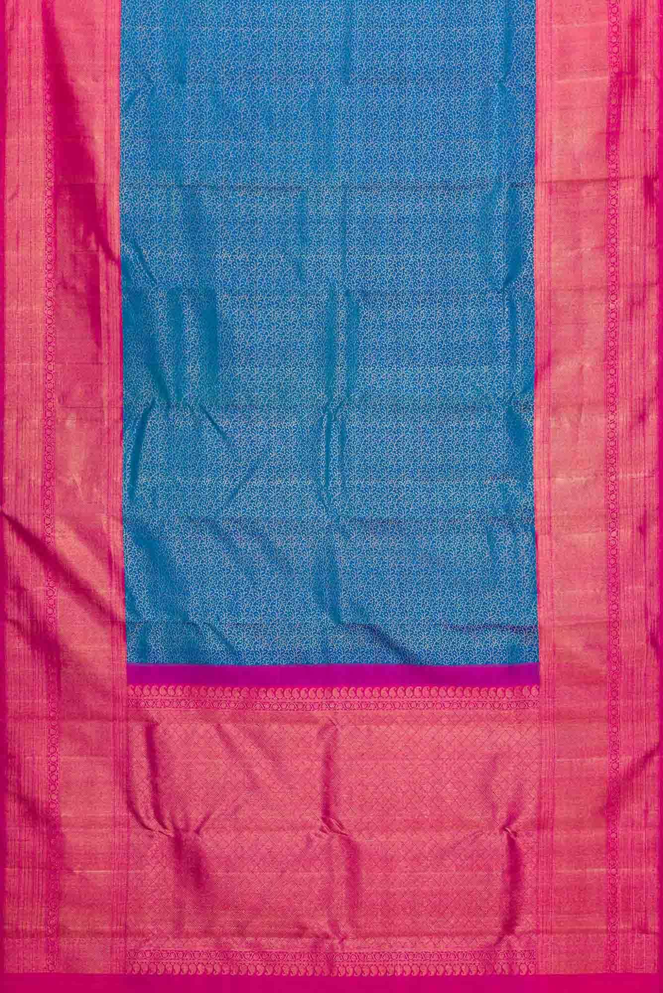 Pure Silk Pure Zari Peacock Blue Dual Tone Kanjivaram Saree - Image 4