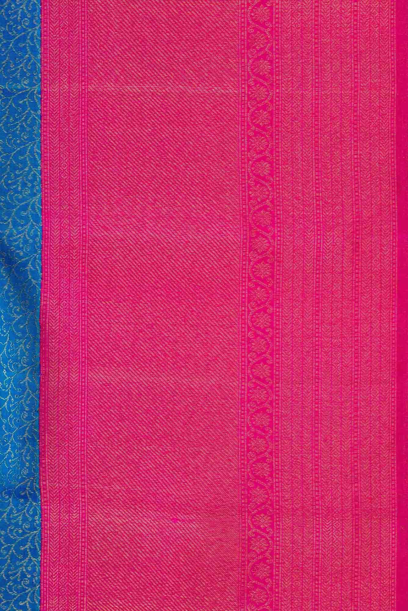 Pure Silk Pure Zari Peacock Blue Dual Tone Kanjivaram Saree - Image 5