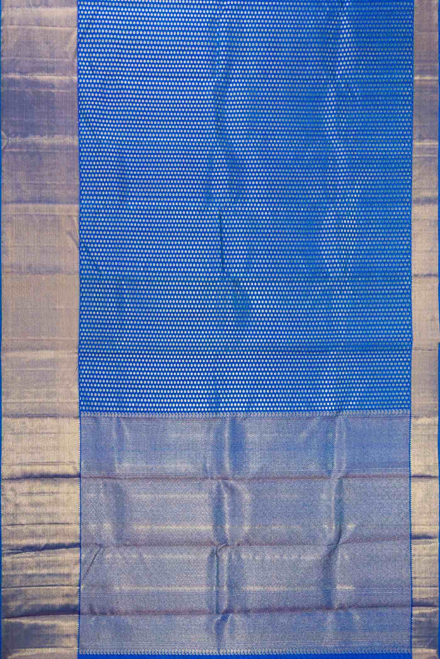 Pure Silk Pure Zari Peacock Blue Dual Tone Kanjivaram Saree - Image 4