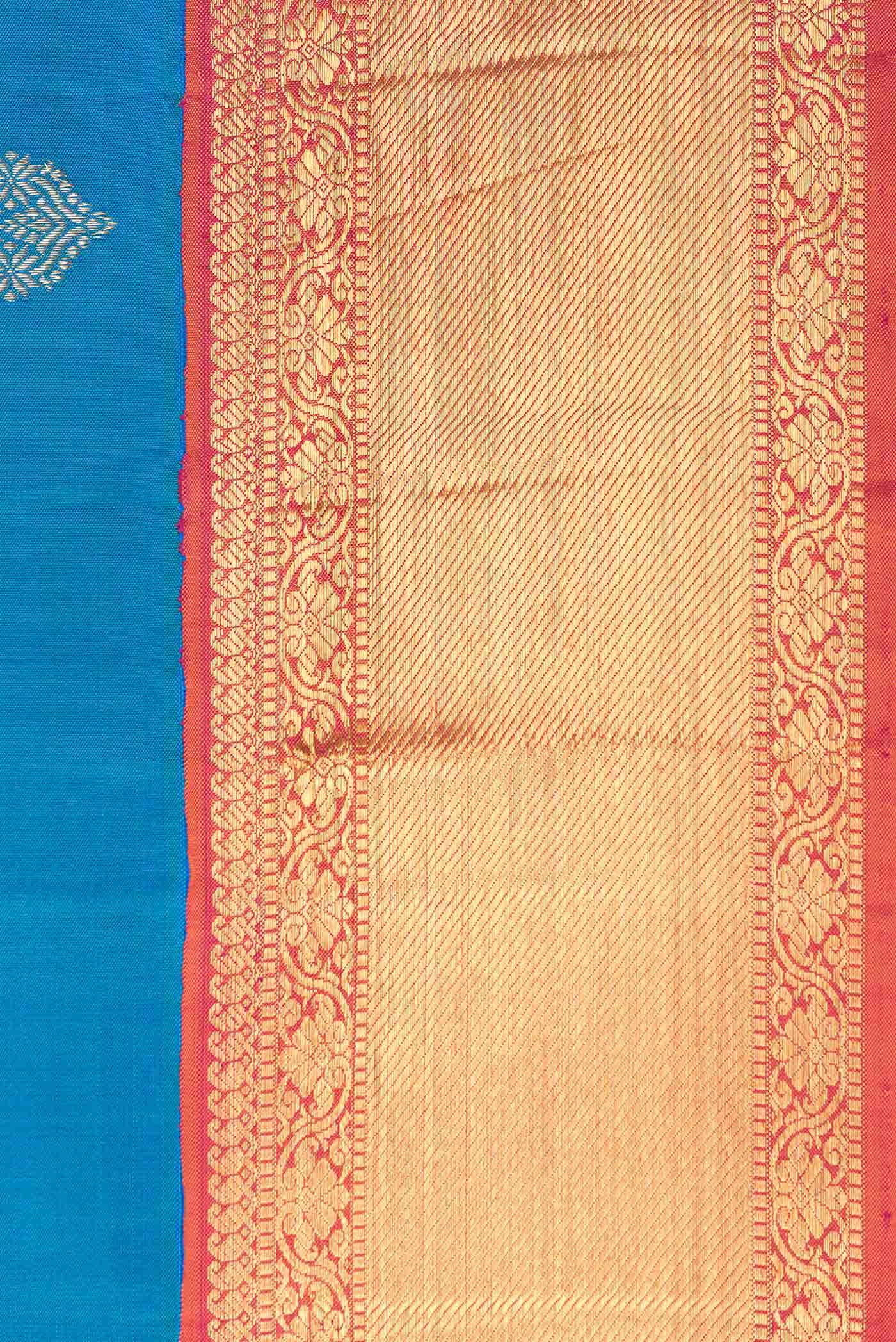 Pure Silk Pure Zari Peacock Blue Dual Tone Kanjivaram Saree - Image 6