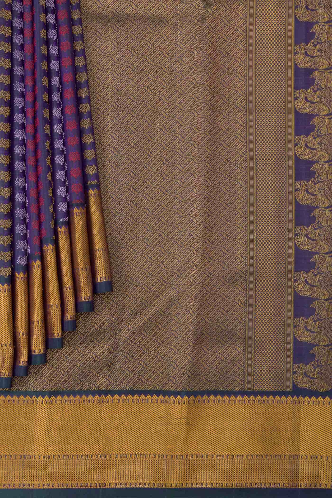 Peacock Blue Dual Tone Kanjivaram Silk Saree - Image 2