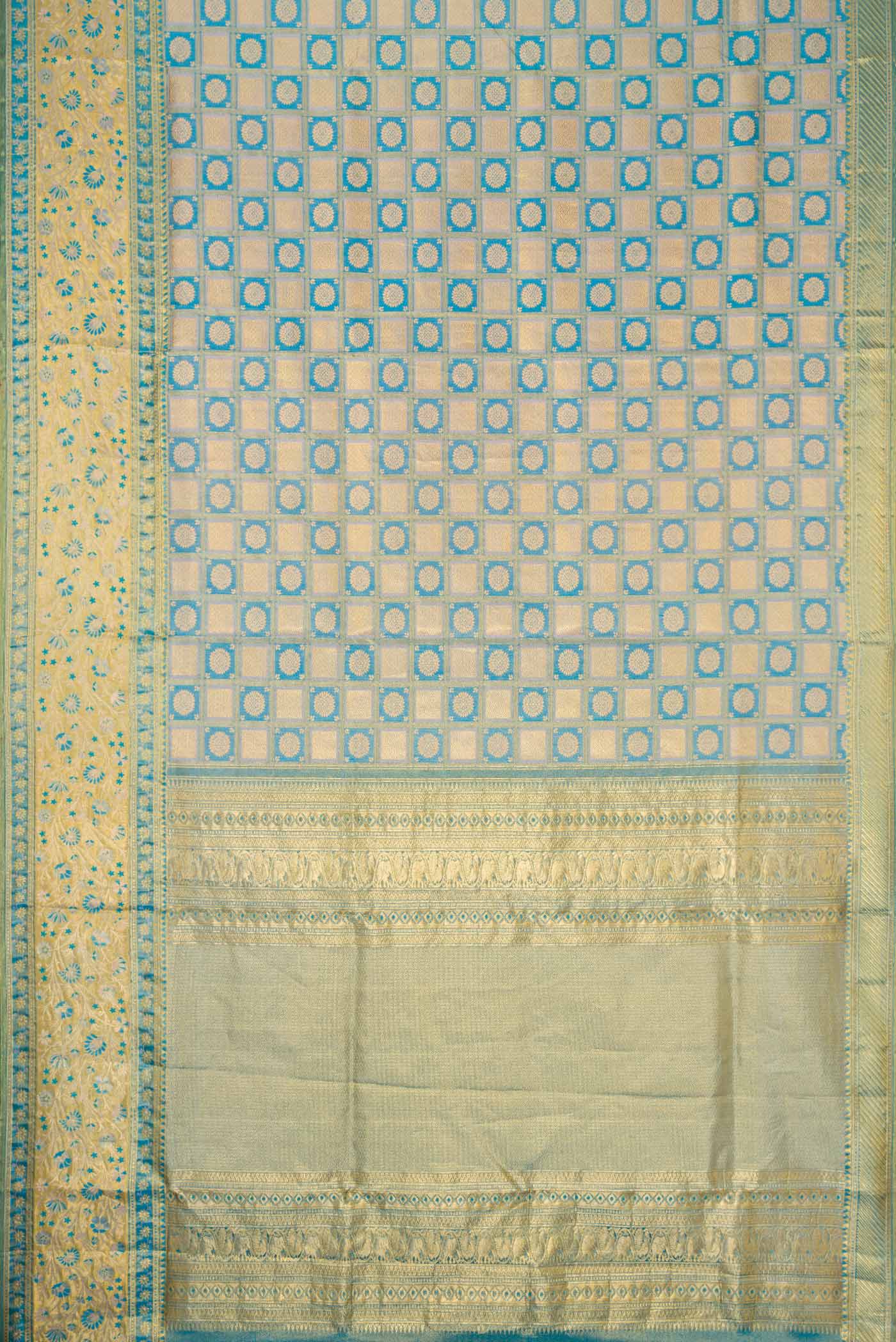 Peacock Blue Dual Tone Kanchipuram Tissue Silk Saree - Image 6