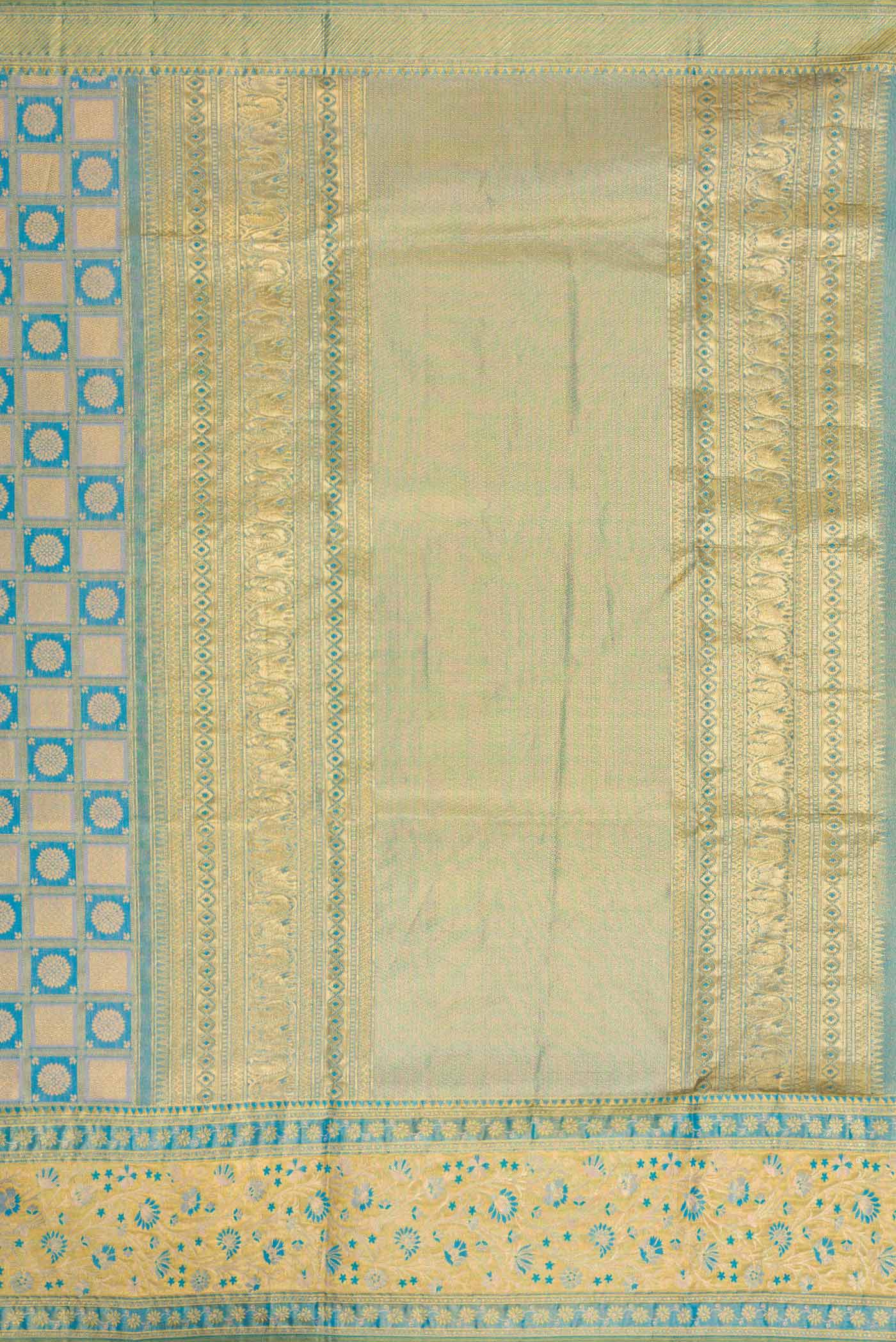 Peacock Blue Dual Tone Kanchipuram Tissue Silk Saree - Image 7