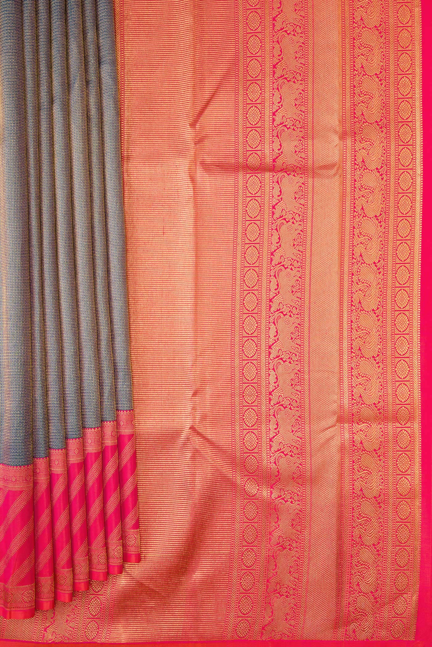 Peacock Blue Dual Tone Kanjivaram Silk Saree - Image 4