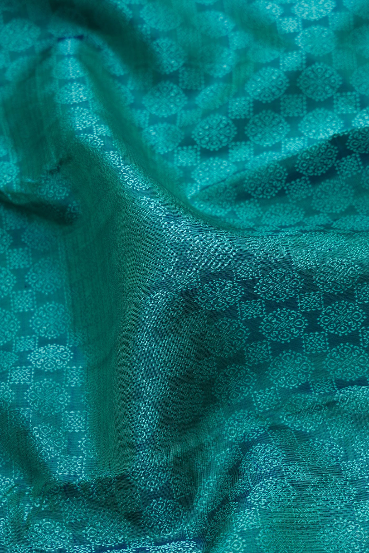 Pure Silk Pure Zari Peacock Blue Kanjivaram Saree - Image 2