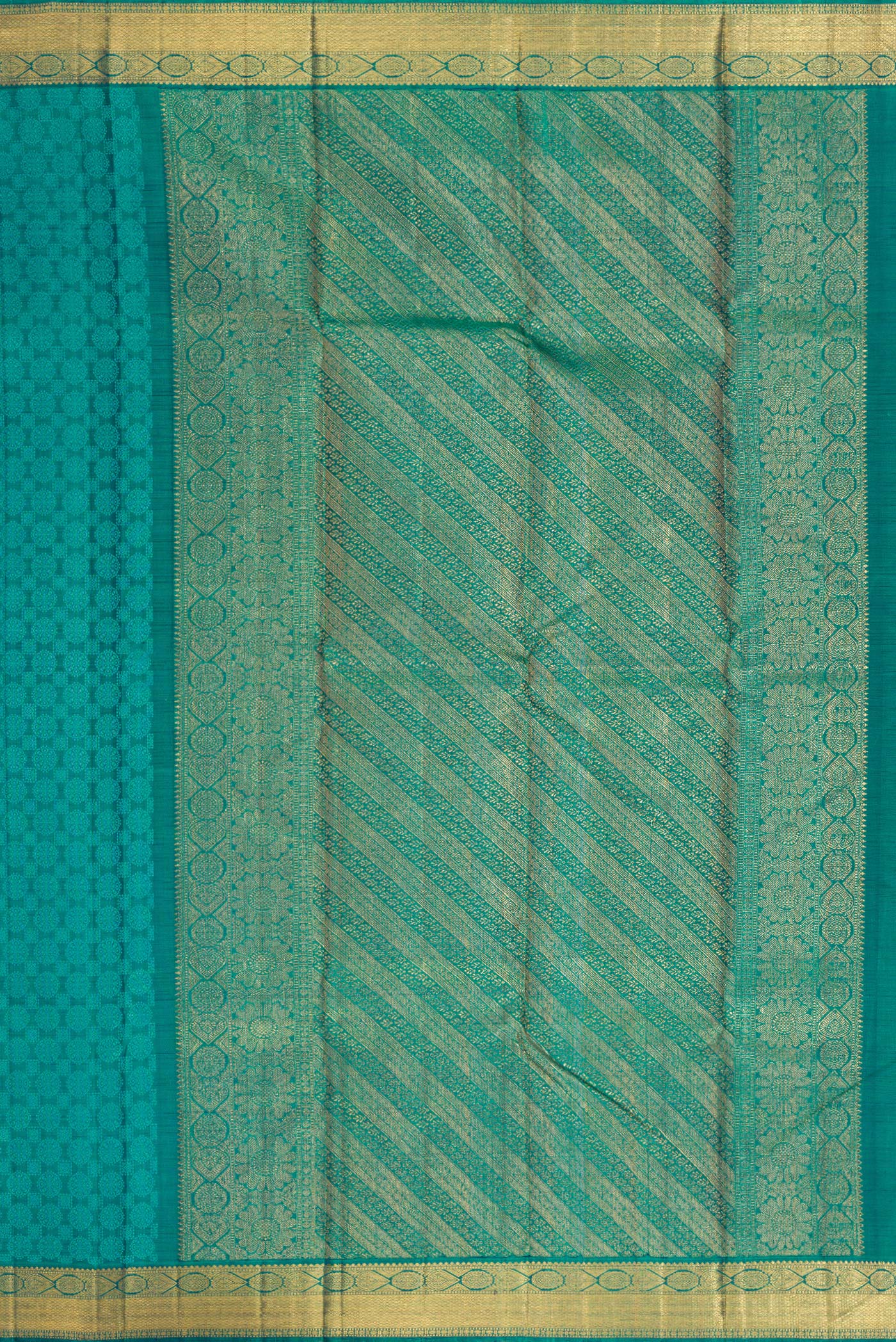Pure Silk Pure Zari Peacock Blue Kanjivaram Saree - Image 7