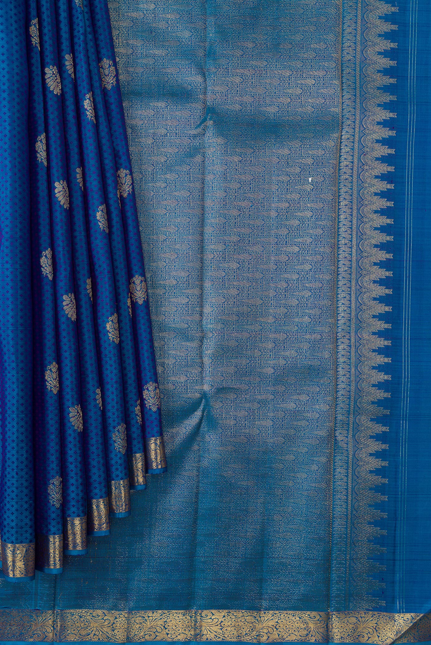 Peacock Blue Kanjivaram Silk Saree - Image 4