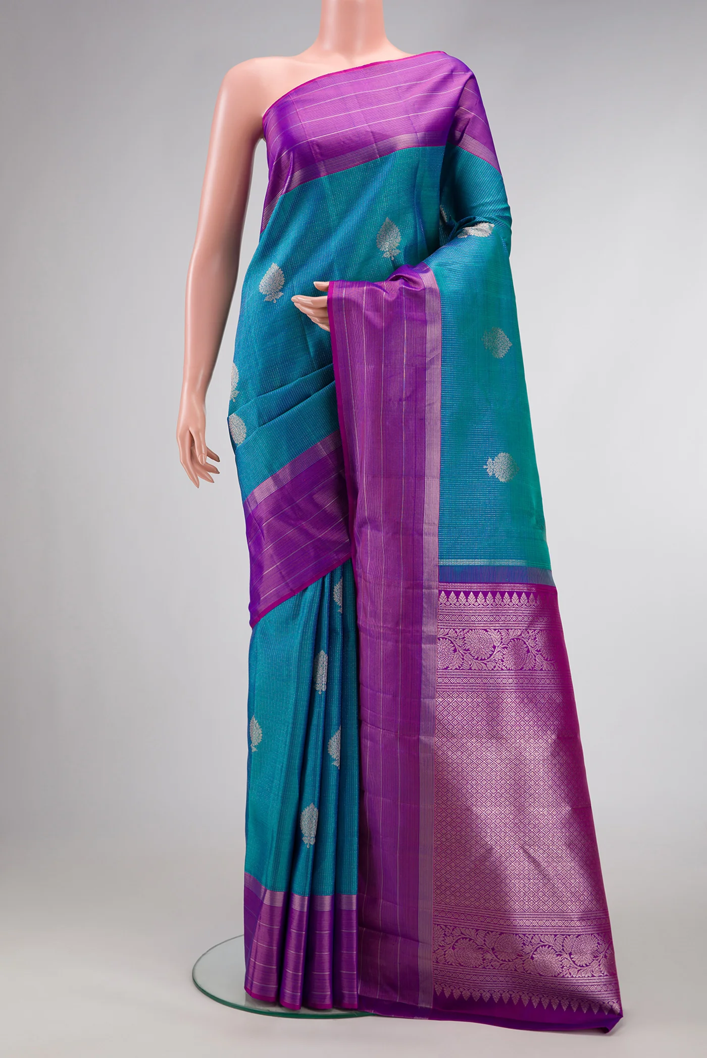 Peacock Blue Kanjivaram Silk Saree