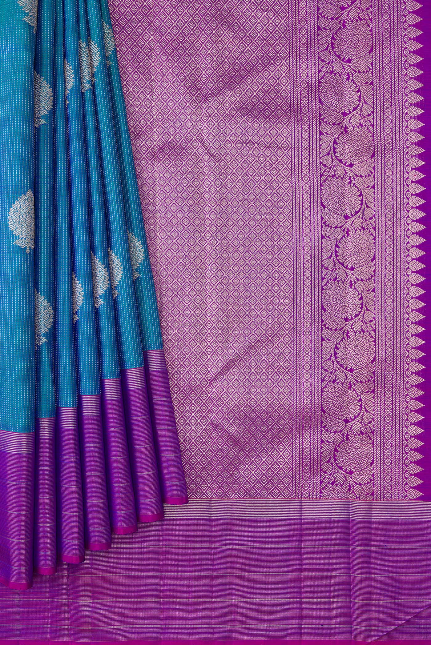 Peacock Blue Kanjivaram Silk Saree - Image 4