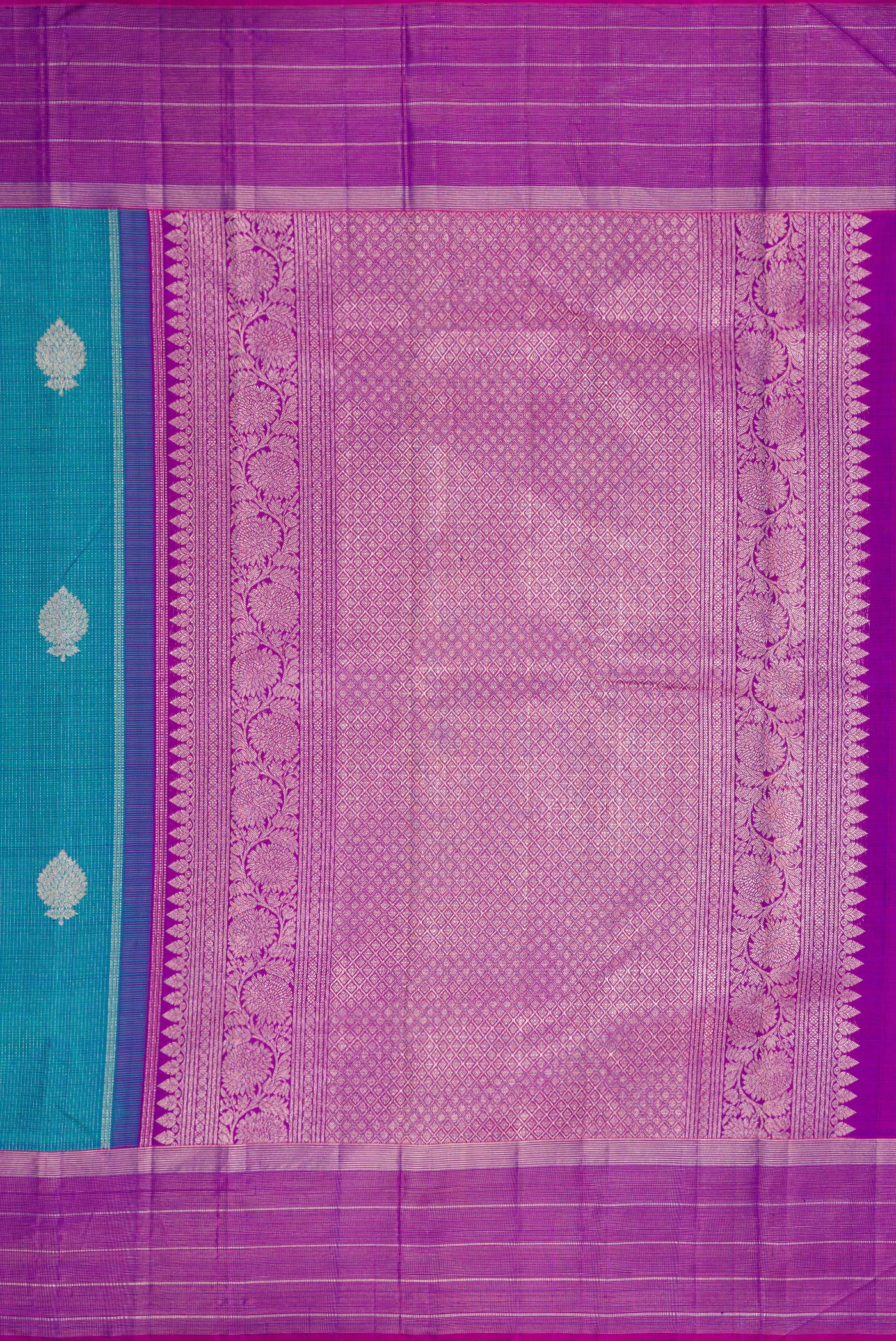 Peacock Blue Kanjivaram Silk Saree - Image 7