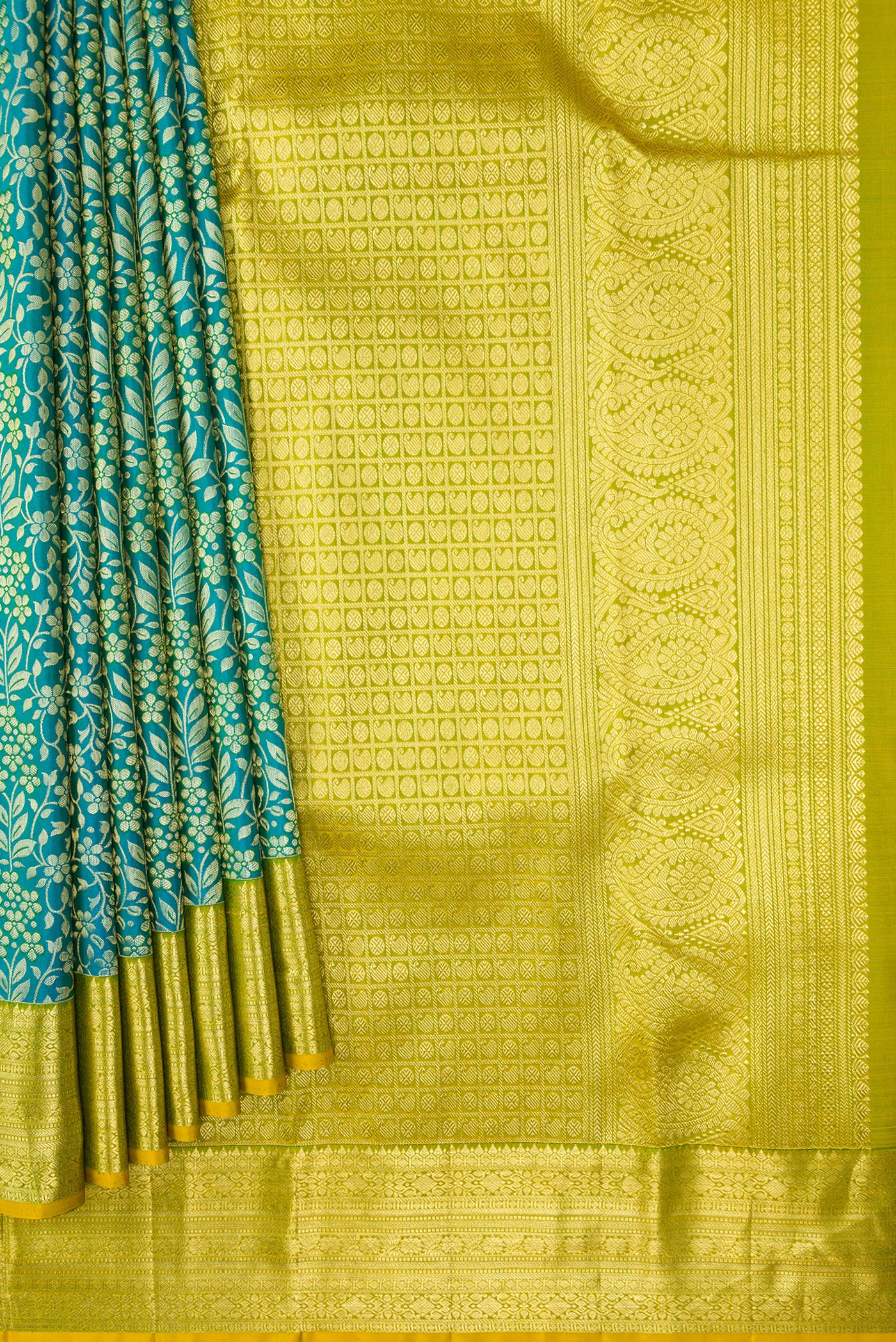 Peacock Blue Kanjivaram Silk Saree - Image 4
