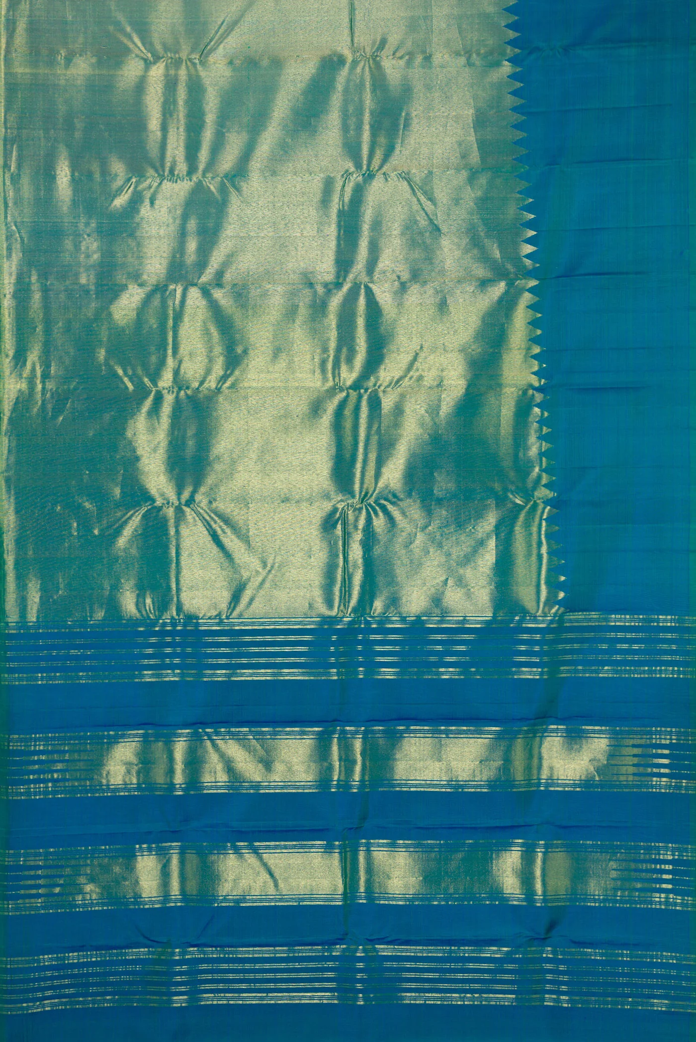 Peacock Blue Dual Tone Kanjivaram Silk Saree - Image 6