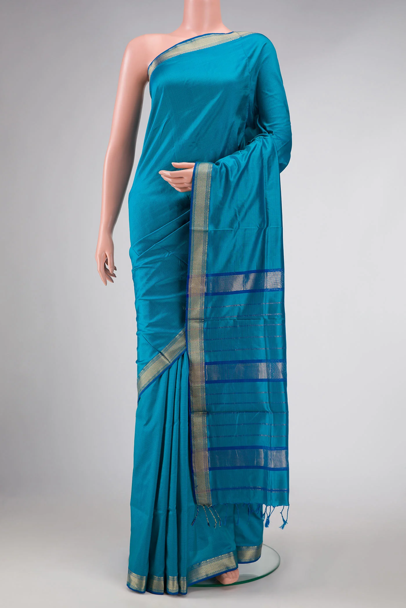 Peacock Blue Dual Tone Maheshwari Silk Saree