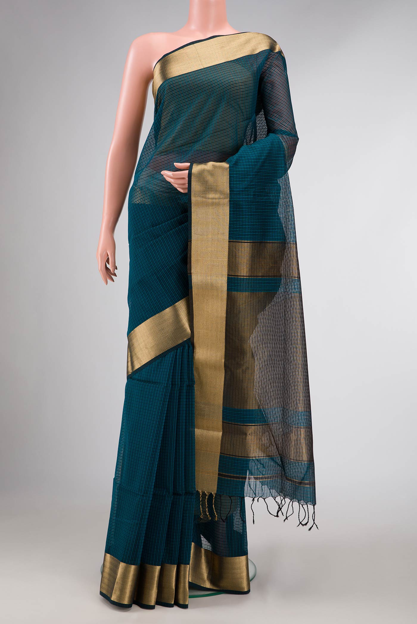 Peacock Blue Dual Tone Maheshwari Silk Saree