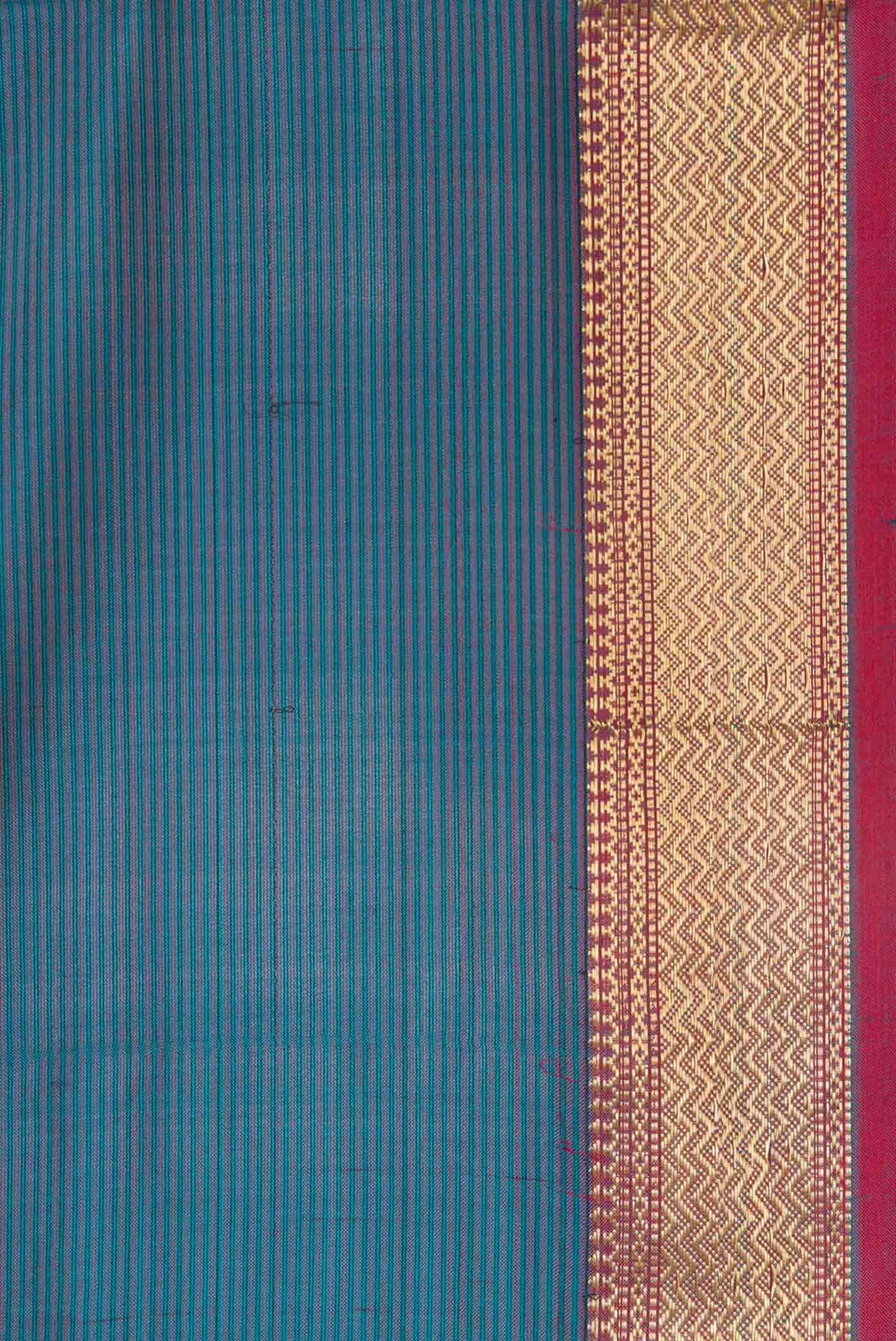 Peacock Blue Dual Tone Maheshwari Silk Saree - Image 3