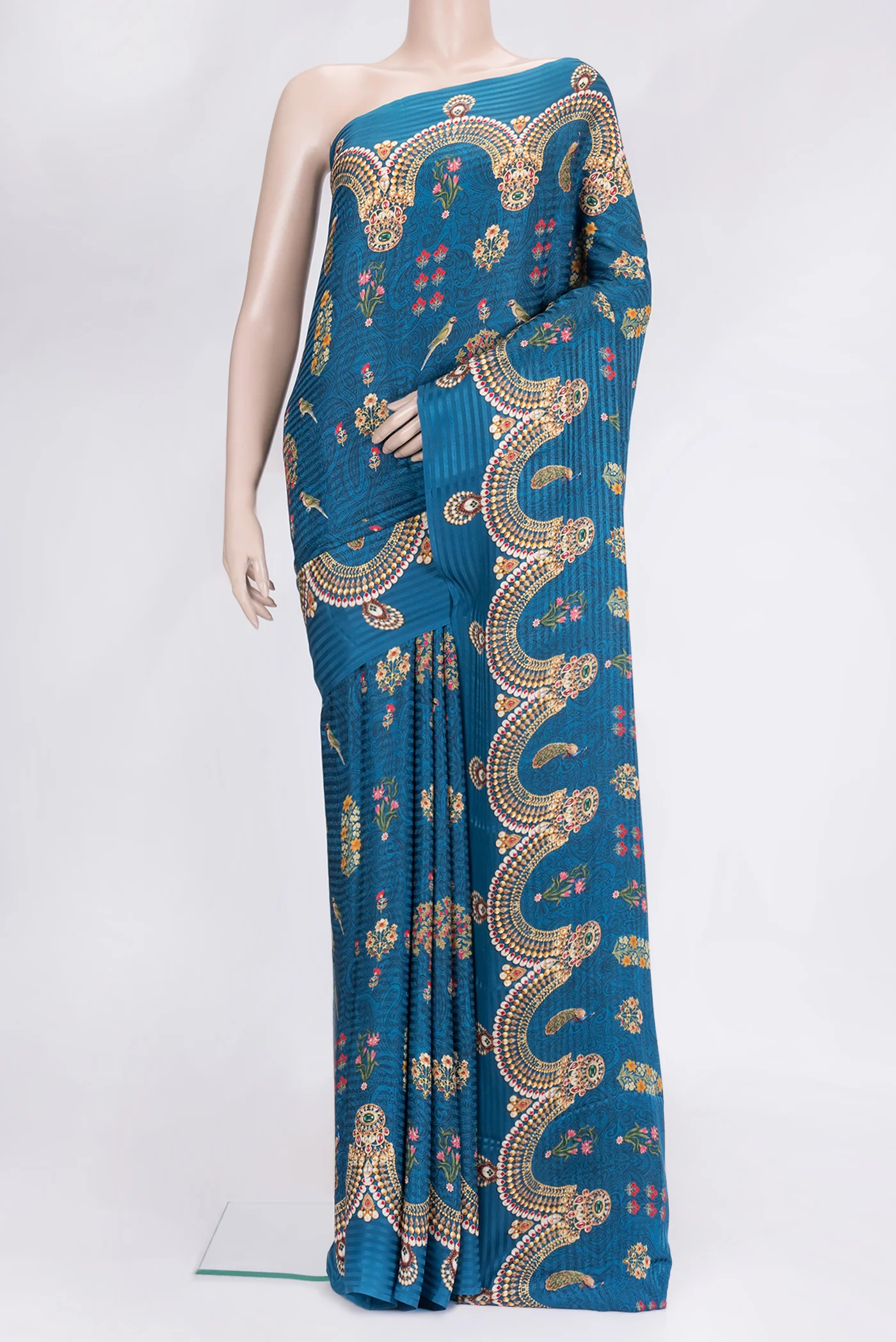Peacock Blue Mysore Crepe Saree