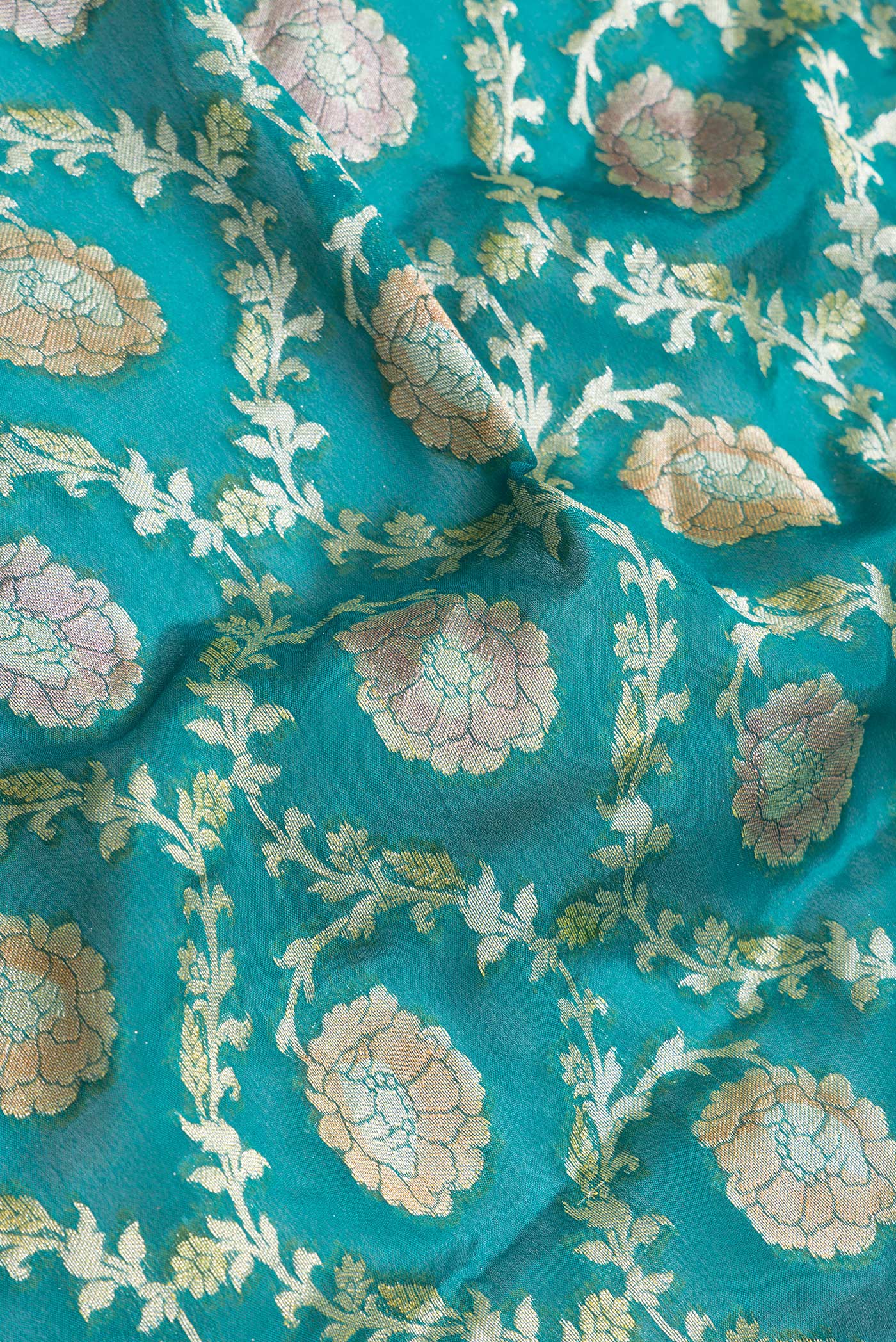 Teal Banarasi Georgette Saree - Image 2