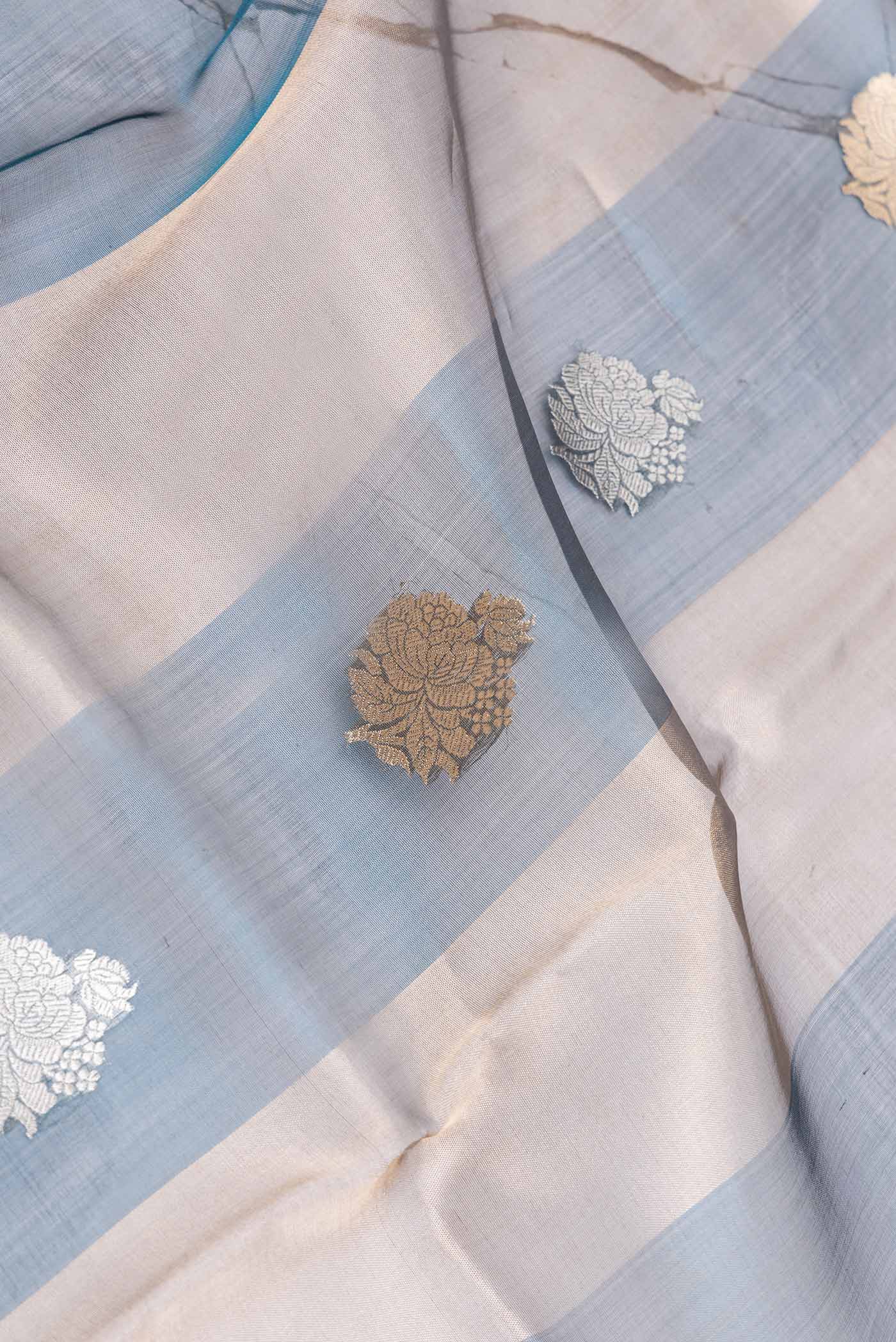 Peacock Blue Dual Tone Organza Silk Saree - Image 2
