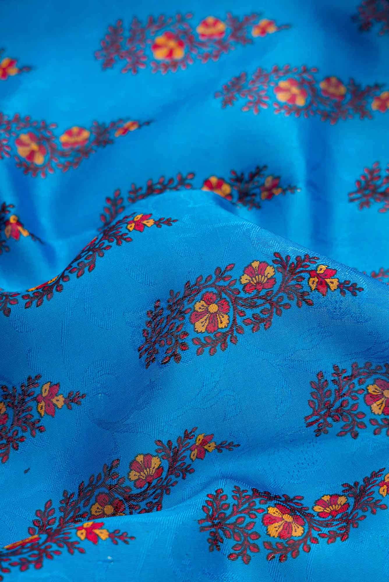 Blue Printed Silk Saree - Image 3