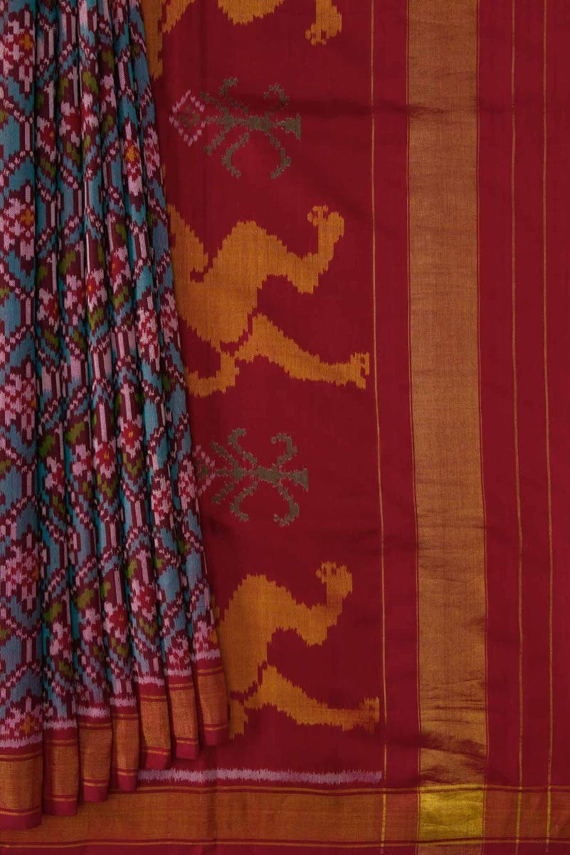 Peacock Blue Dual Tone Rajkot Patola Silk Saree - Image 2