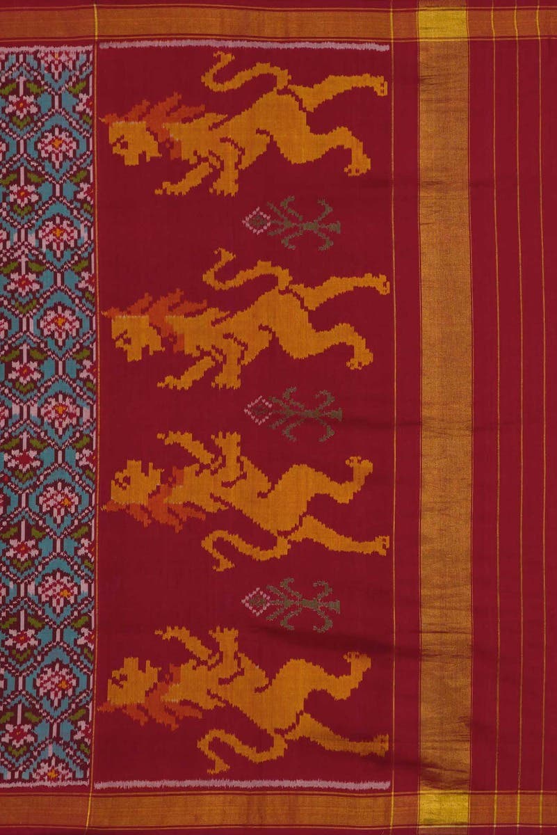 Peacock Blue Dual Tone Rajkot Patola Silk Saree - Image 4