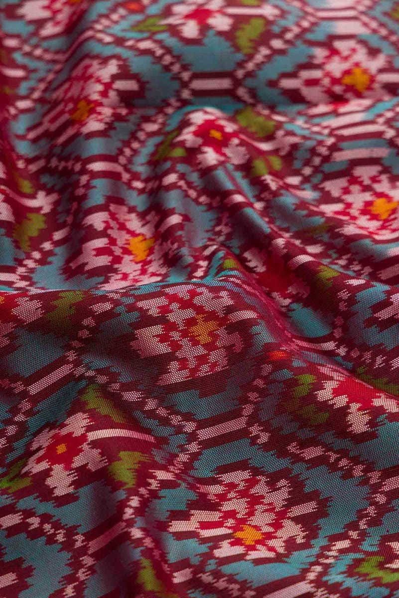 Peacock Blue Dual Tone Rajkot Patola Silk Saree - Image 5
