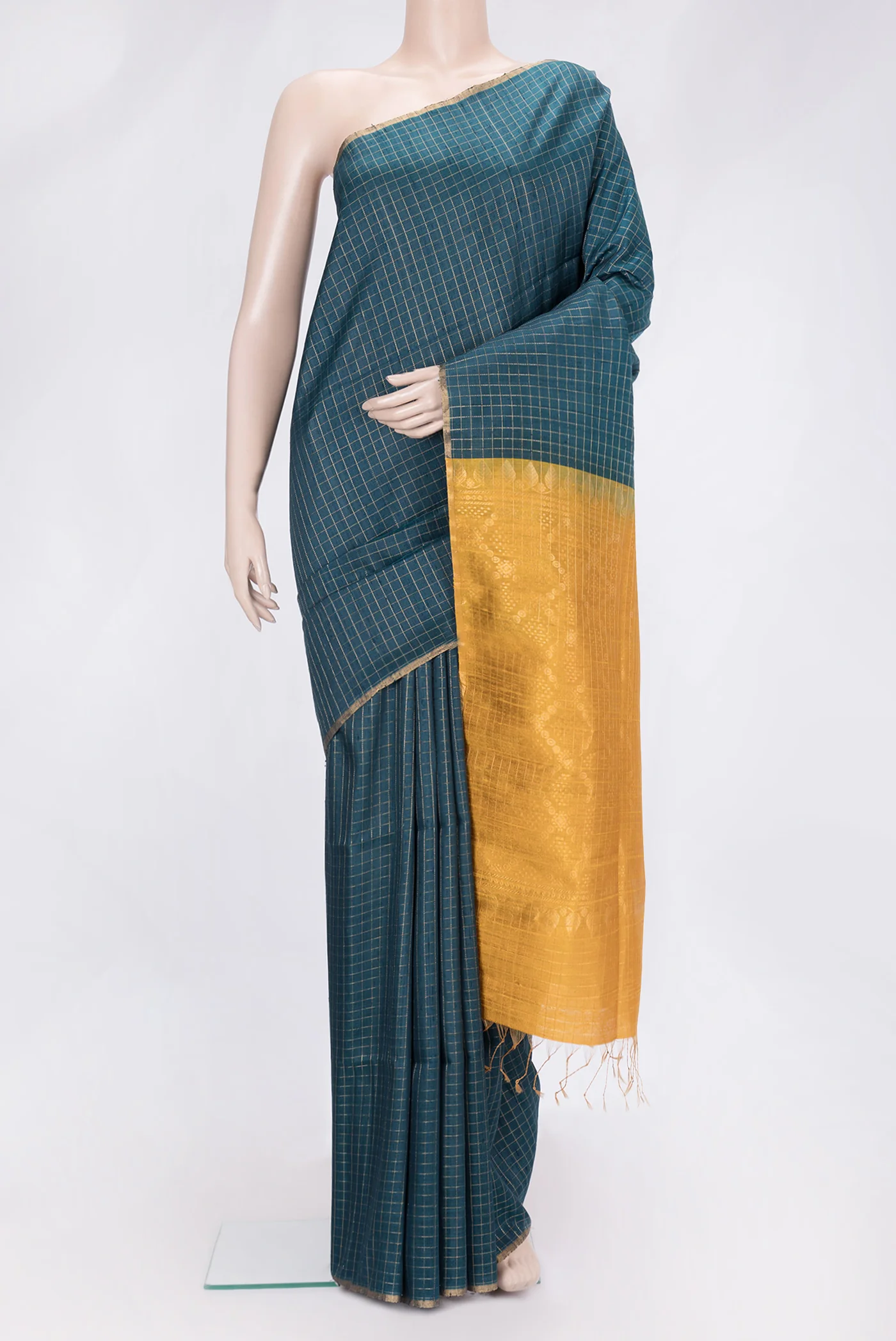 Peacock Blue Raw Silk Saree