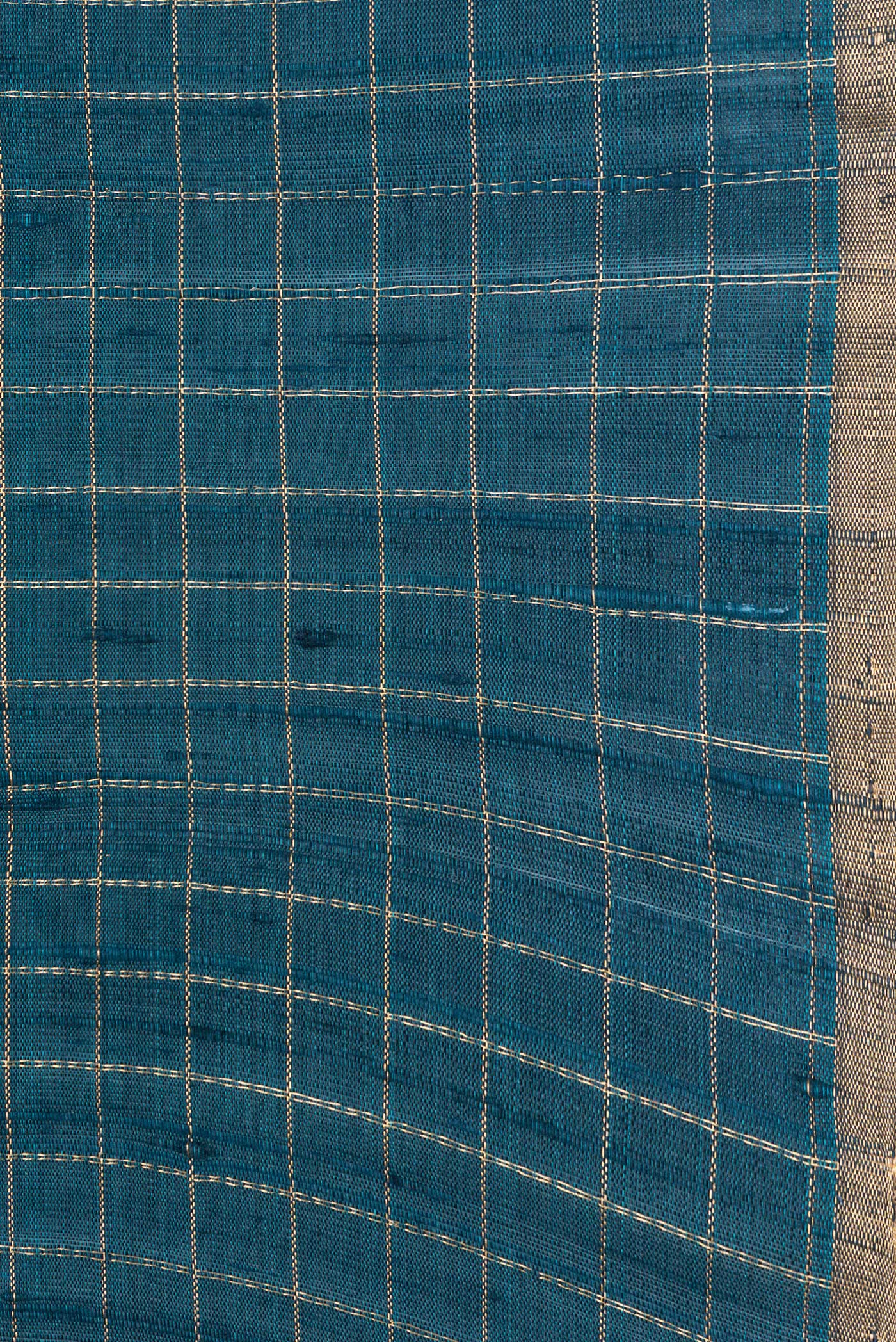 Peacock Blue Raw Silk Saree - Image 3
