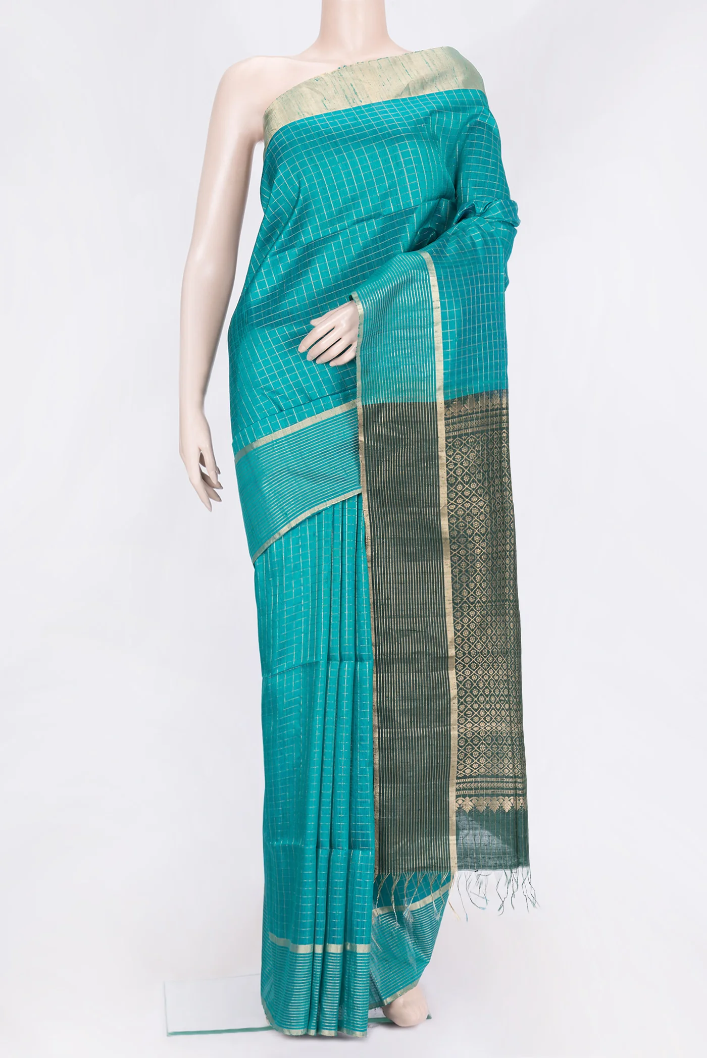 Peacock Blue Raw Silk Saree