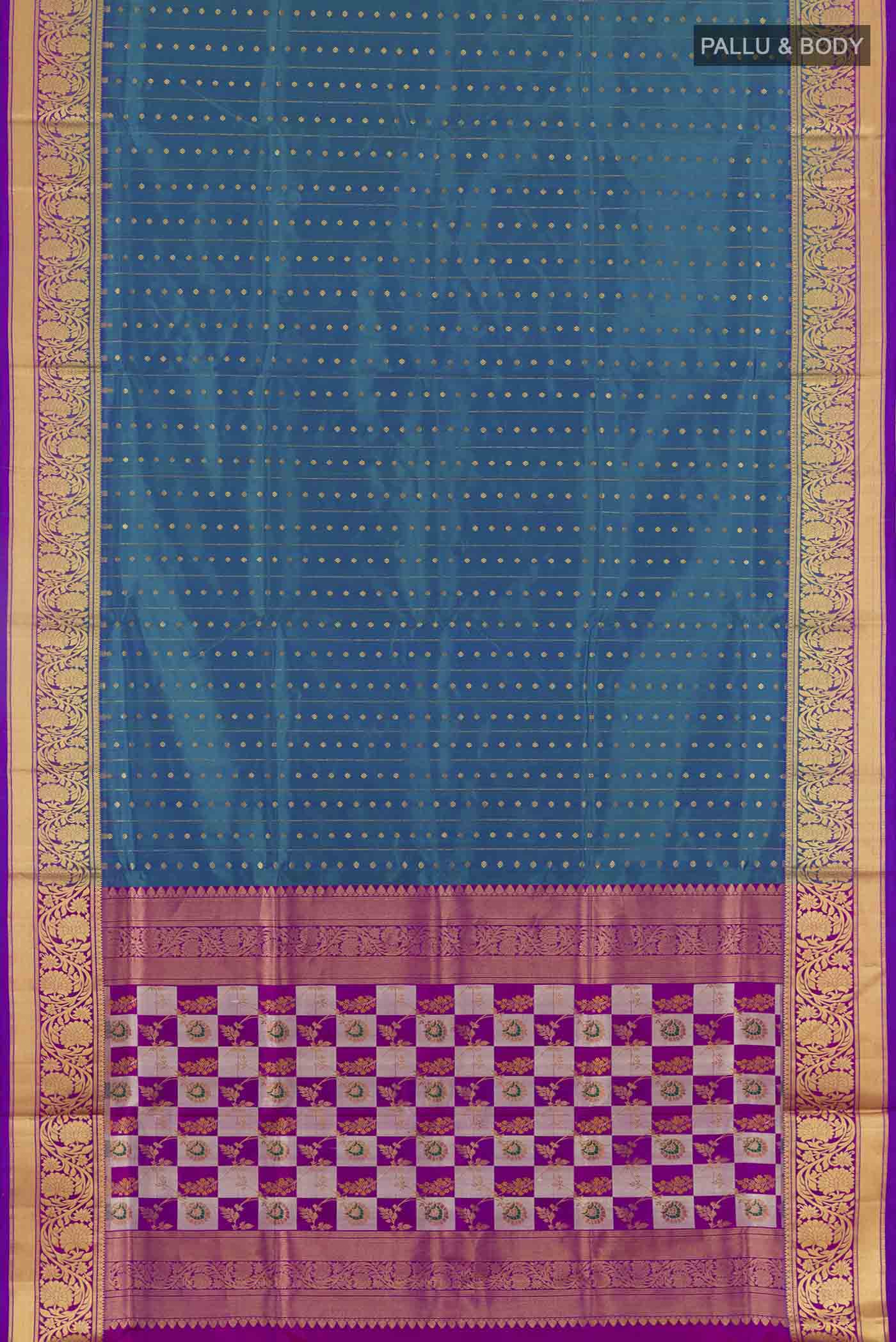 Peacock Blue Dual Tone Soft Silk Saree - Image 5