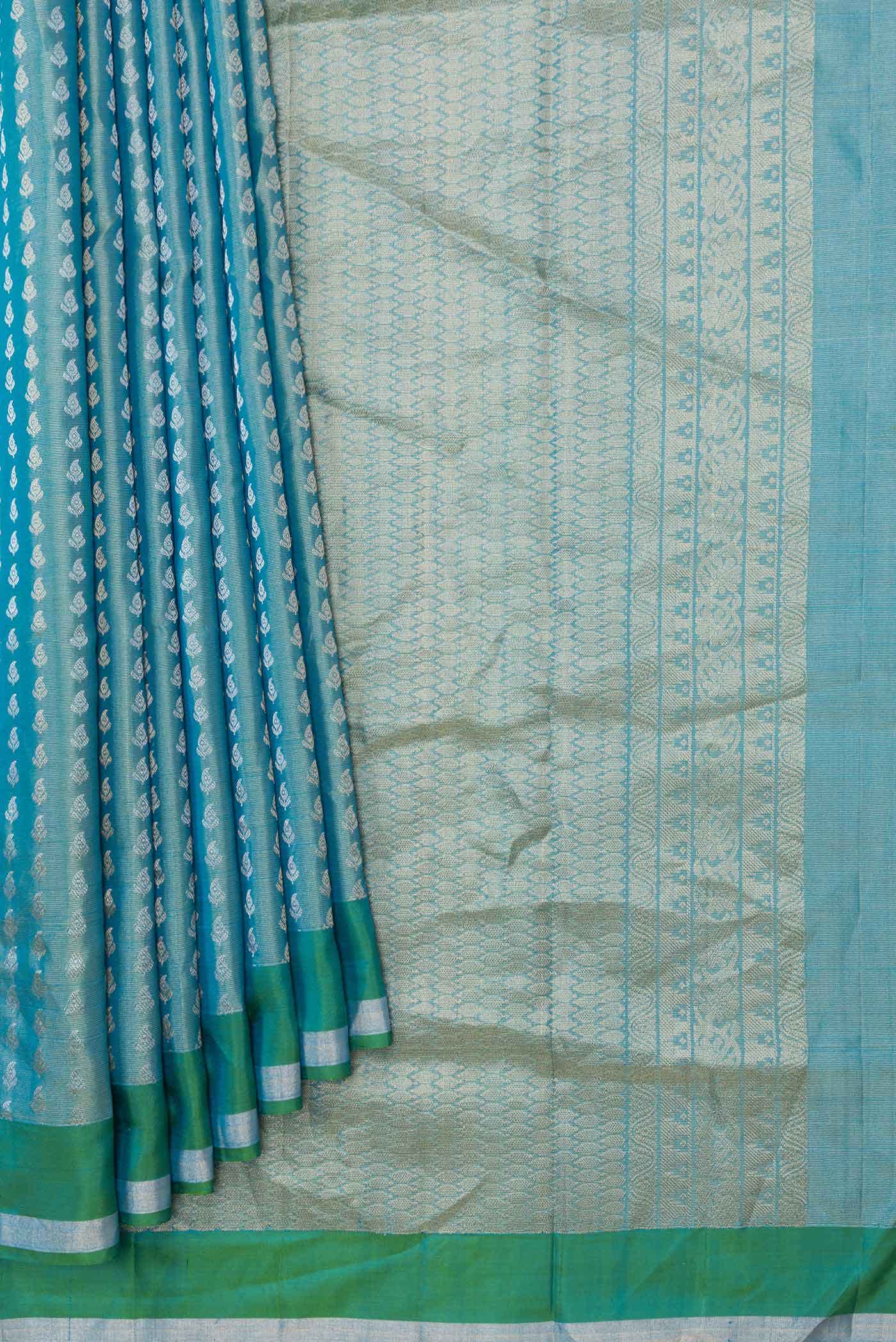 Peacock Blue Dual Tone Soft Silk Saree - Image 2