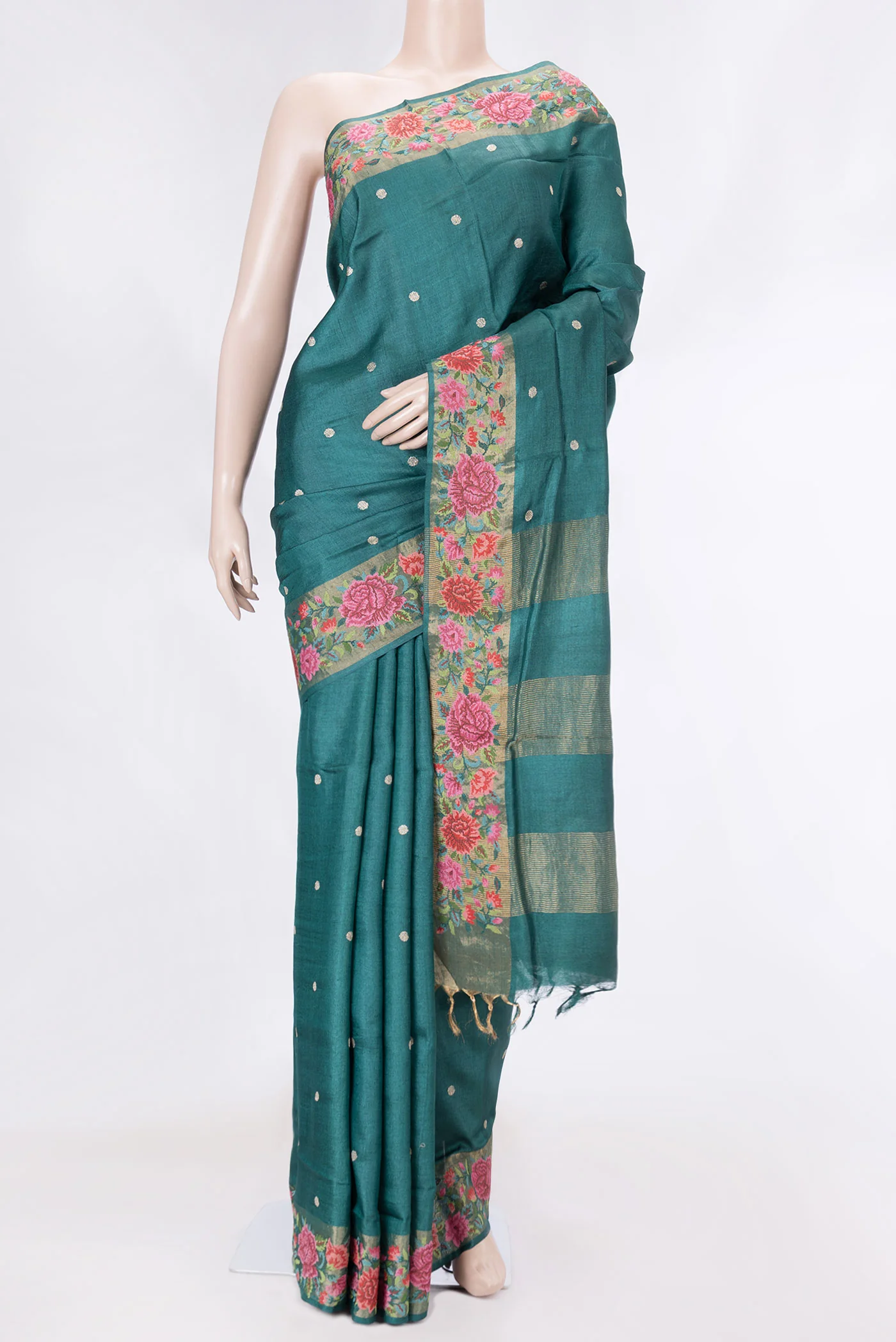 Peacock Blue Dual Tone Tussar Saree