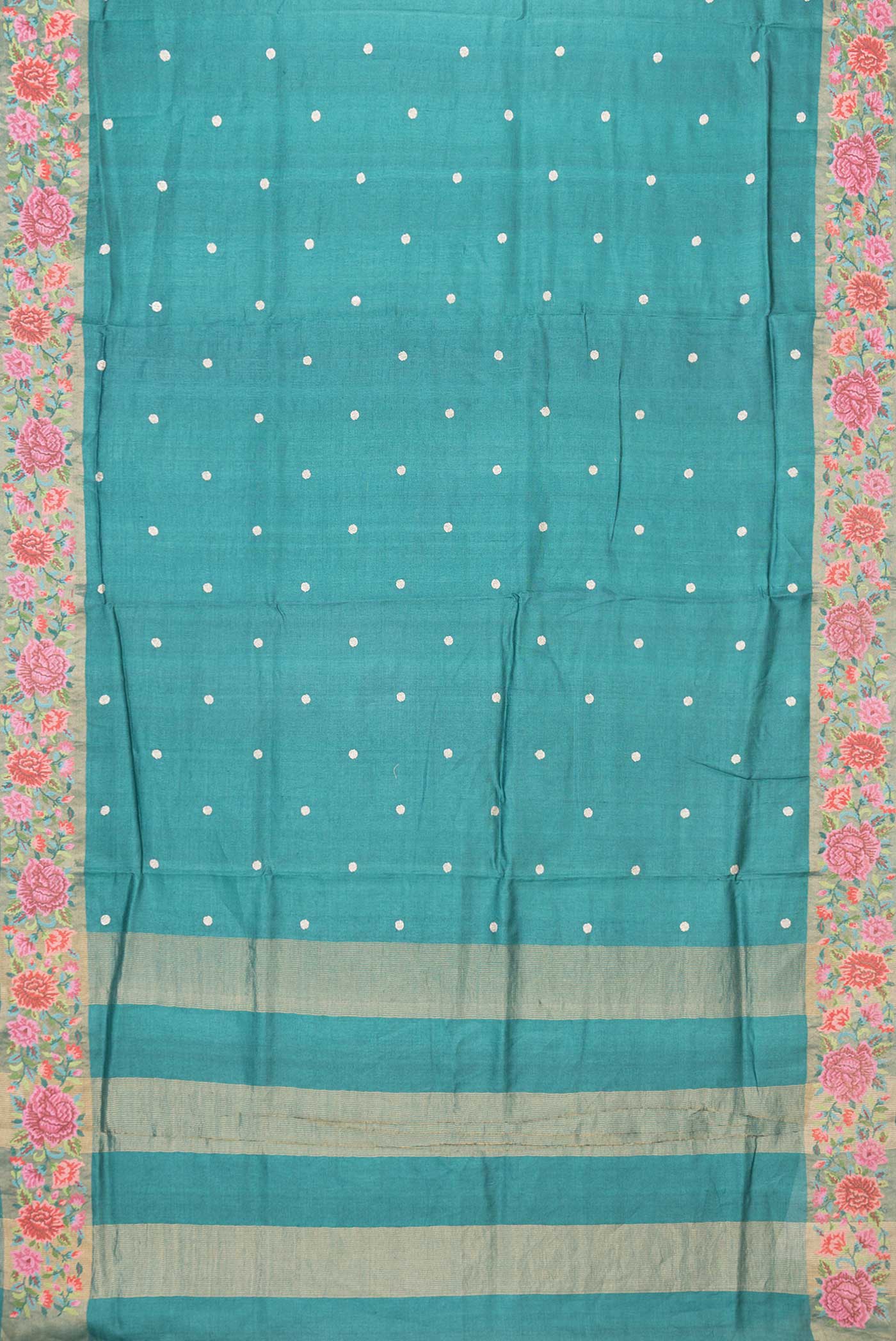 Peacock Blue Dual Tone Tussar Saree - Image 6