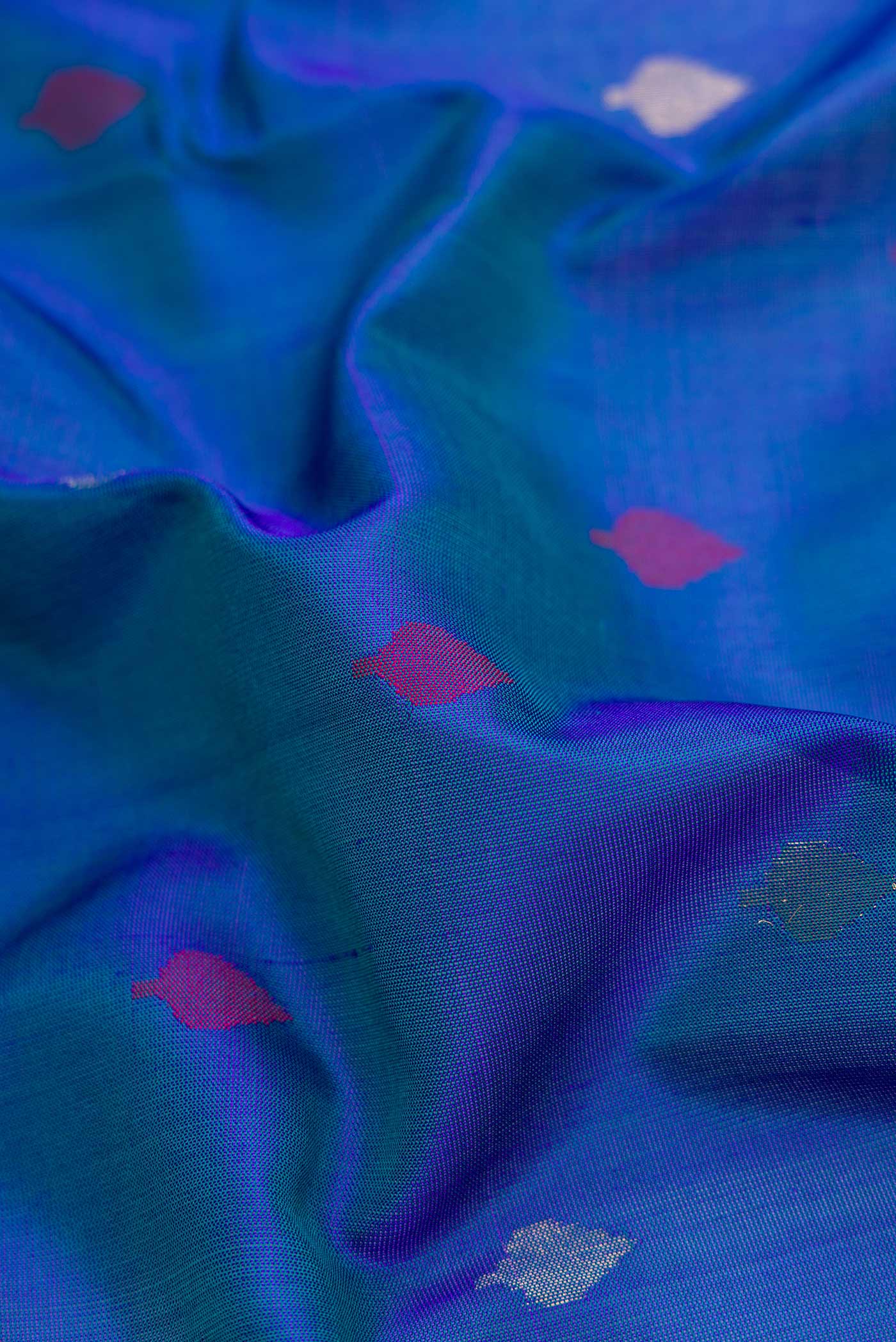 Peacock Blue Dual Tone Uppada Silk Saree - Image 3