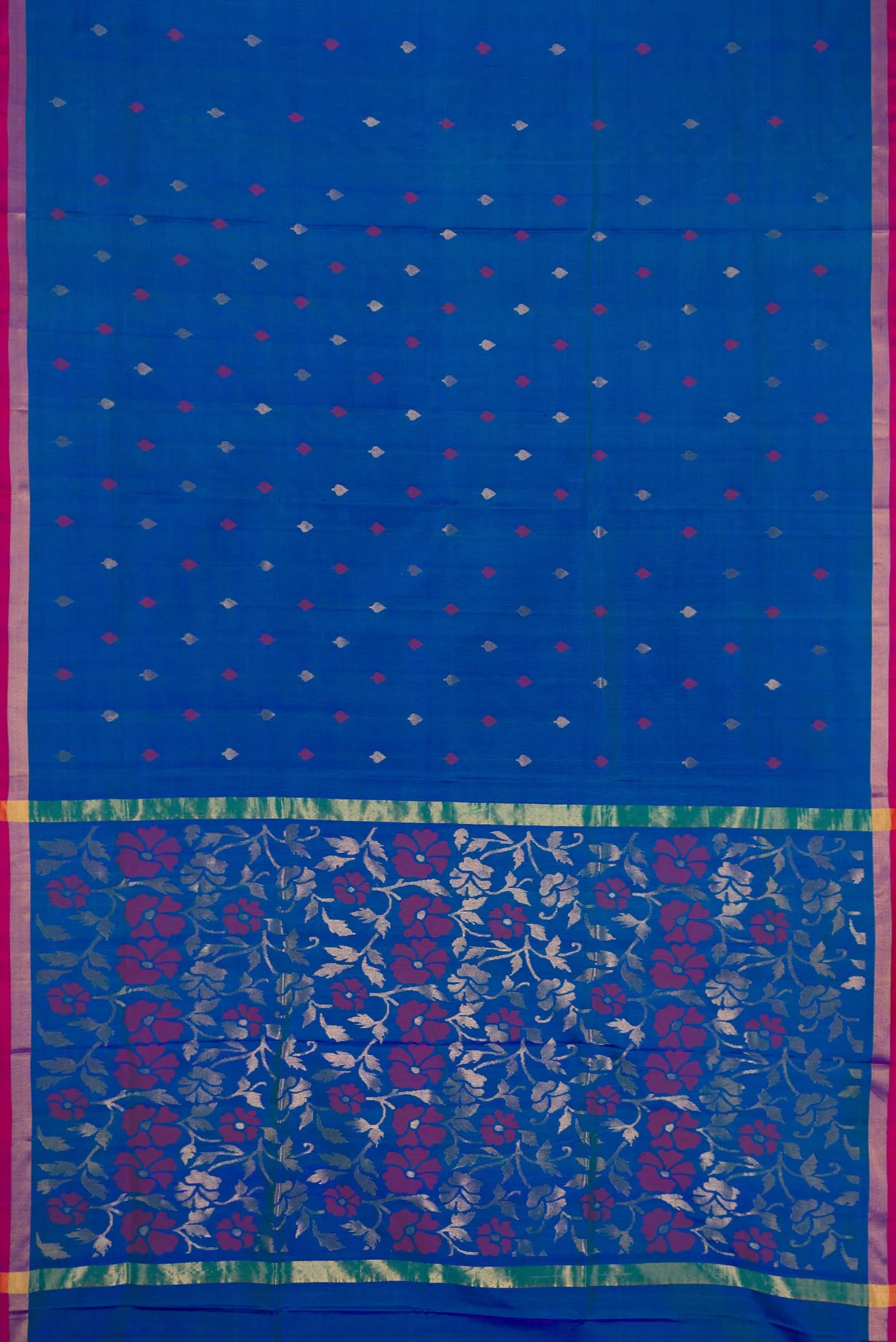 Peacock Blue Dual Tone Uppada Silk Saree - Image 7