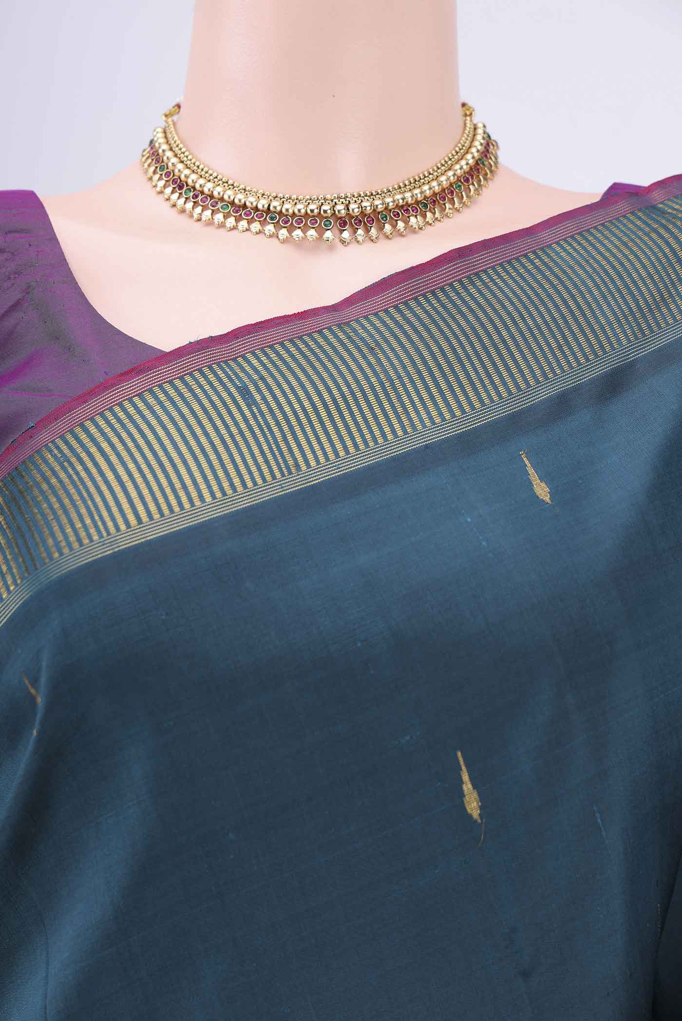 Blue Kanchipuram Silk Saree - Image 2