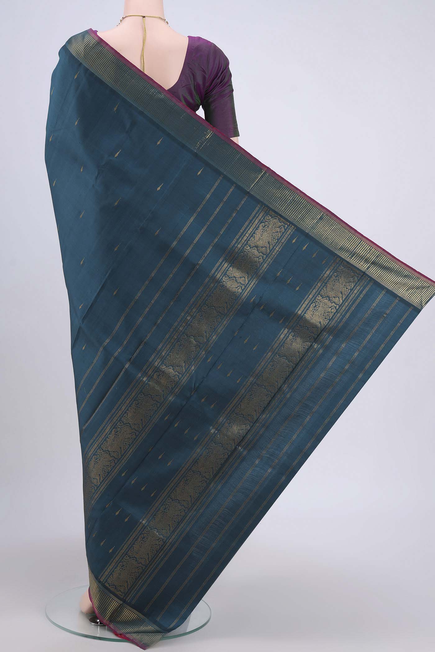 Blue Kanchipuram Silk Saree - Image 3
