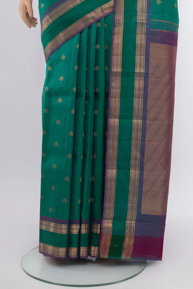 Teal Kanchipuram Silk Saree - Image 3