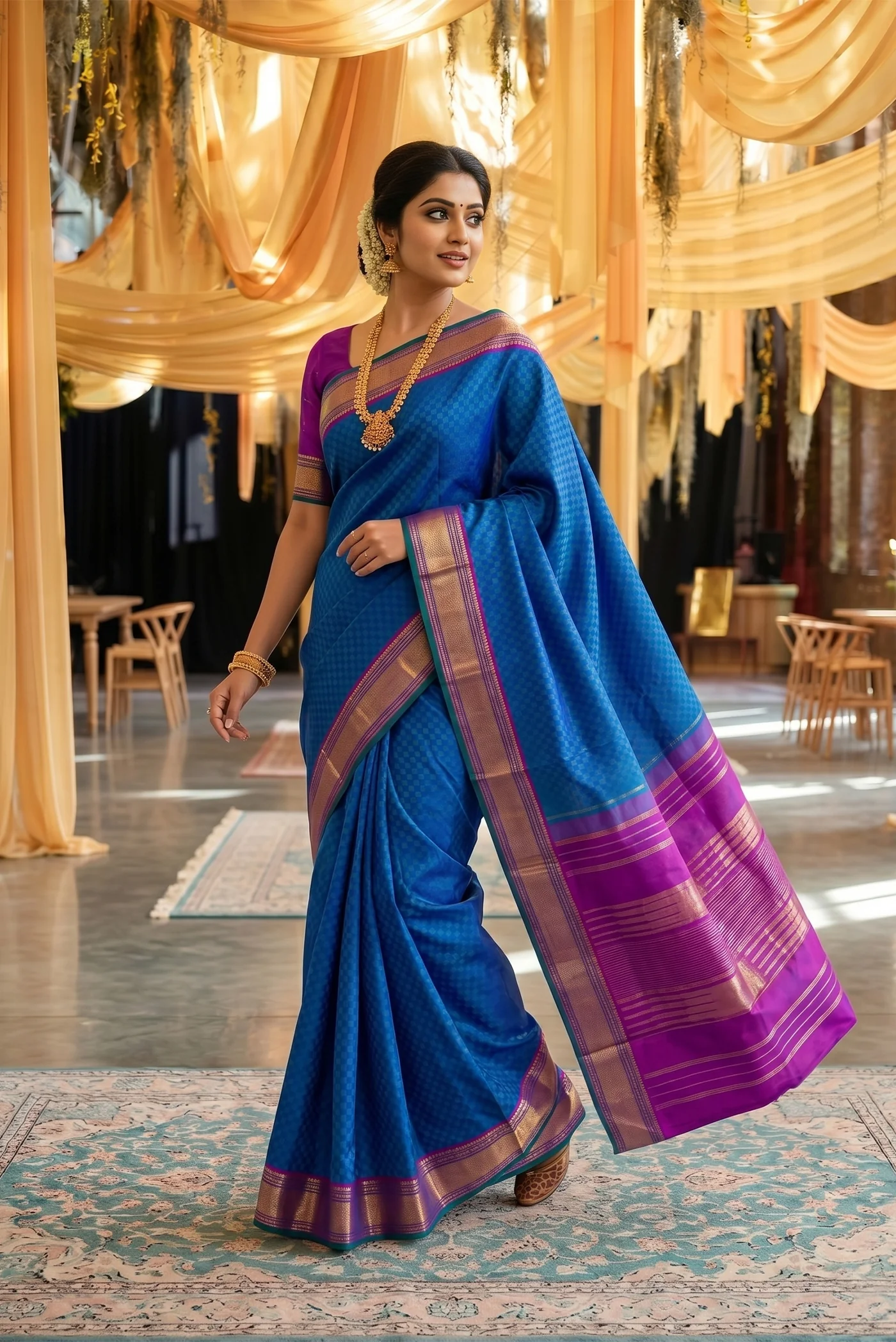 Peacock Blue Kanchipuram Silk Saree